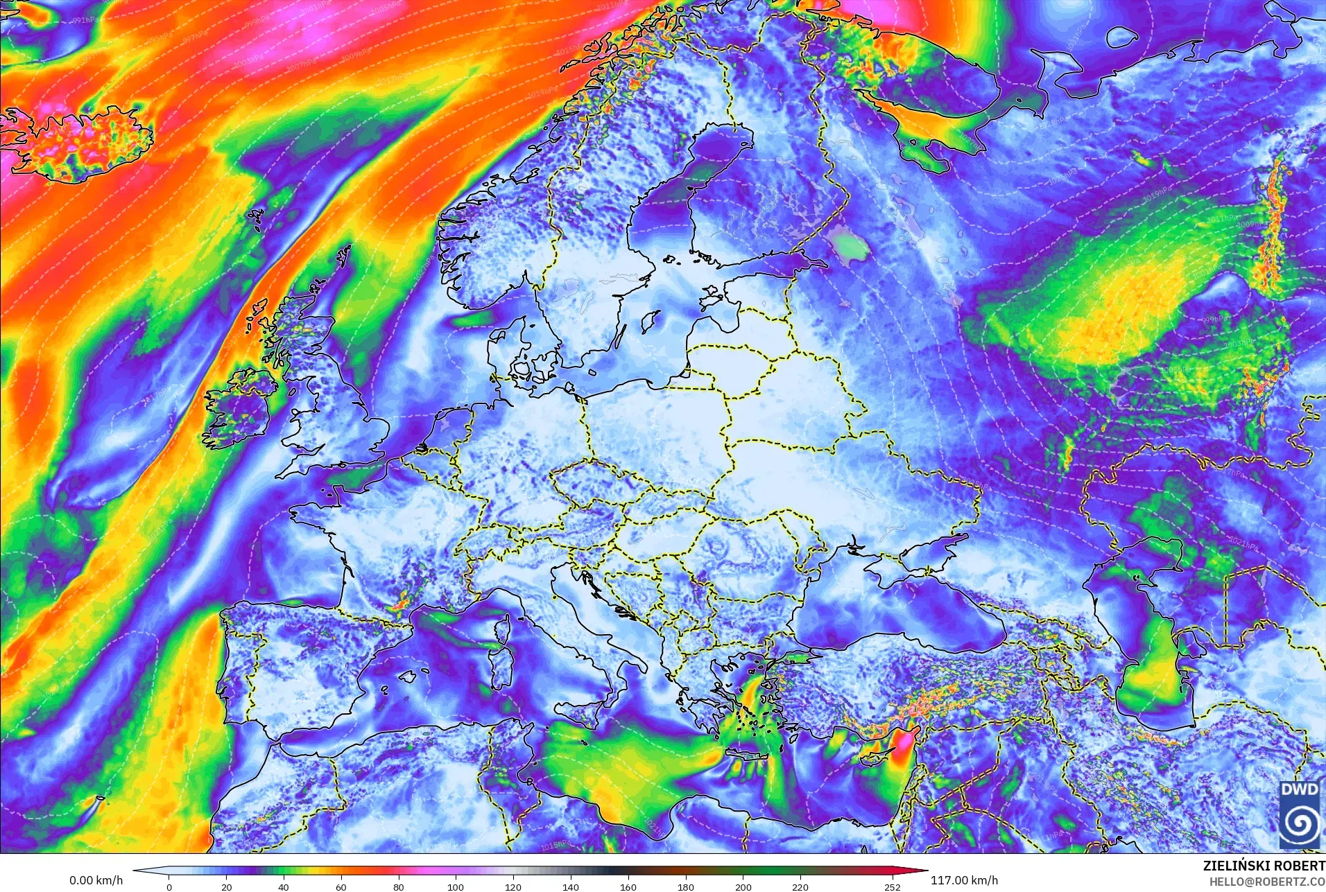 ICON model - Europe, Wind Gusts Peak