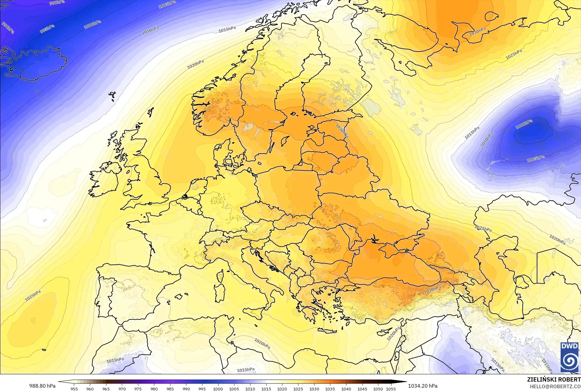 ICON model - Europe, Pressure