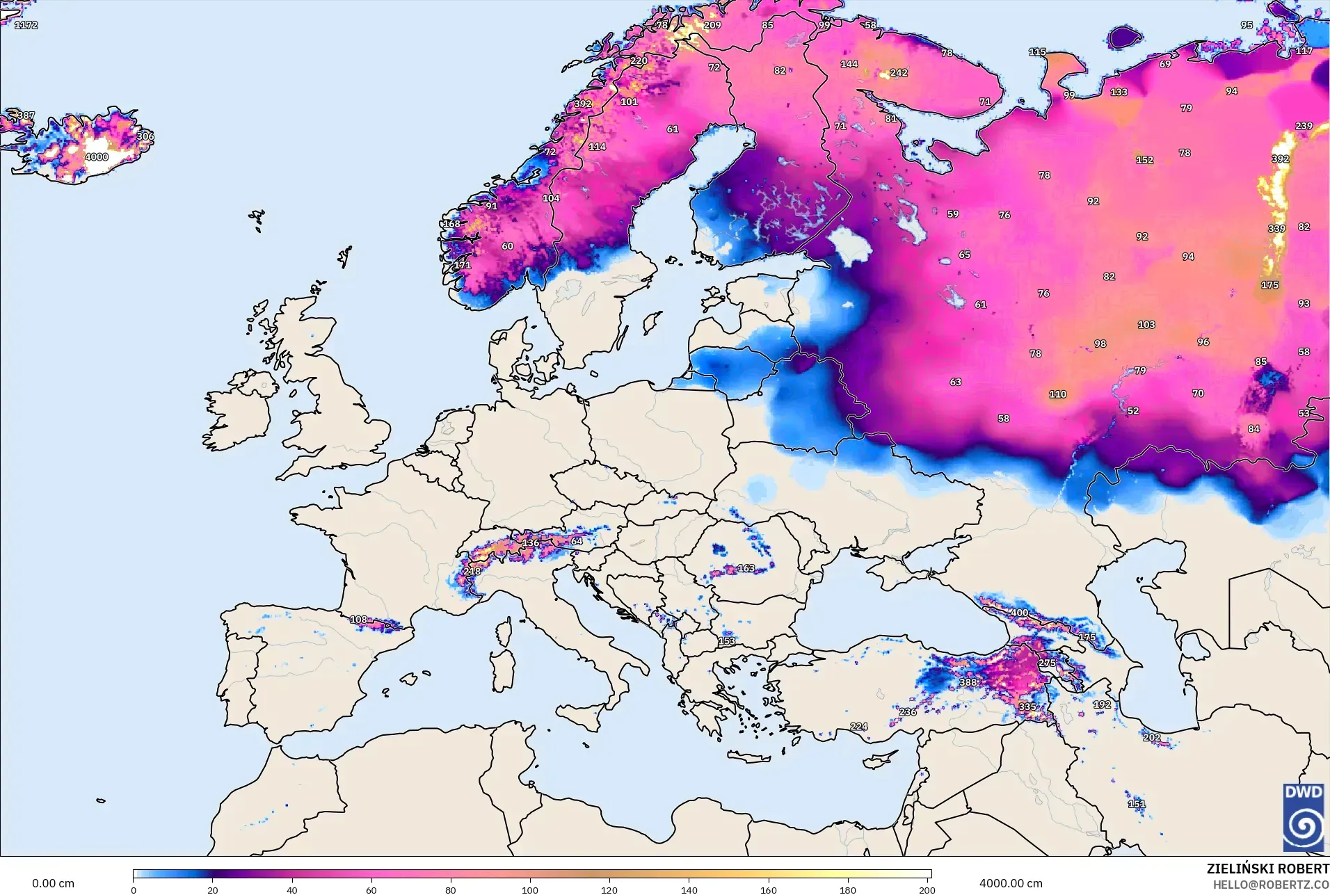 ICON model - Europe, Snow Depth