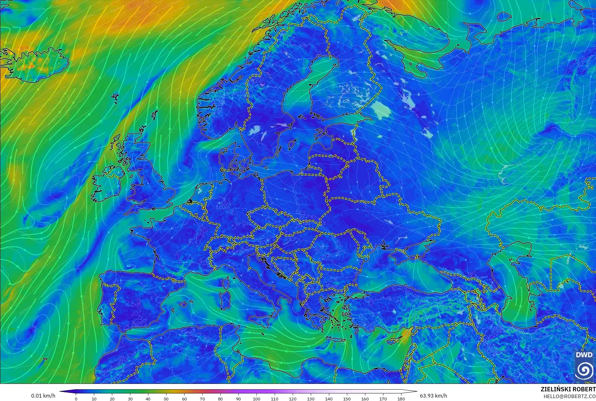 ICON model - Europe, Wind at 10m