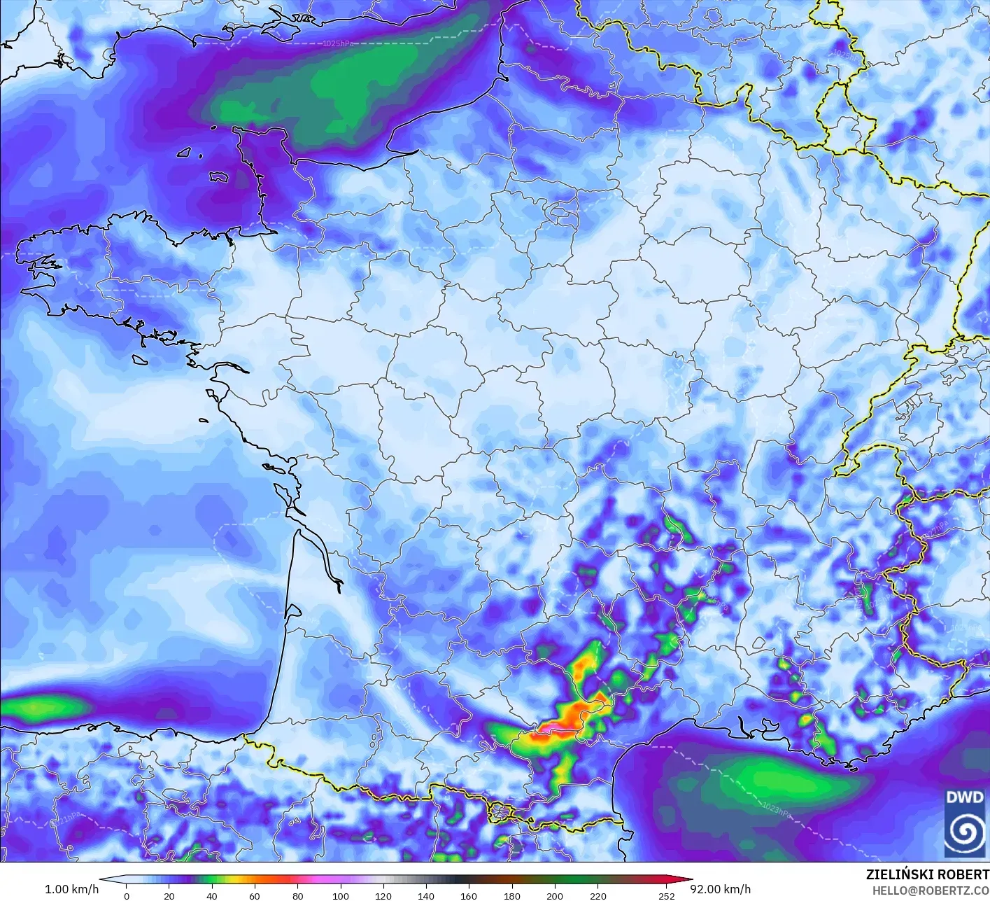 ICON model - France, Wind Gusts