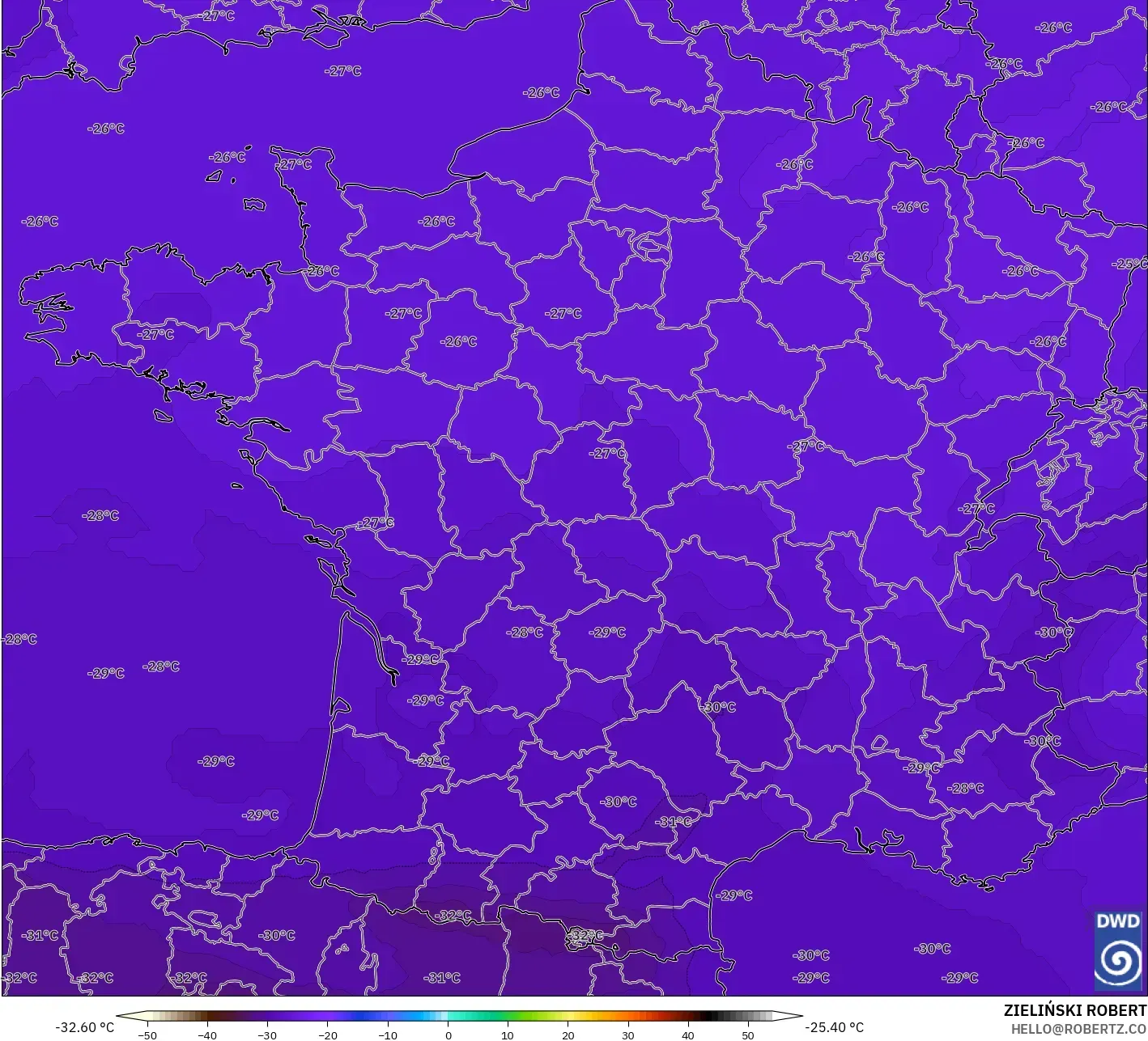 ICON model - France, Temperature at 500hPa