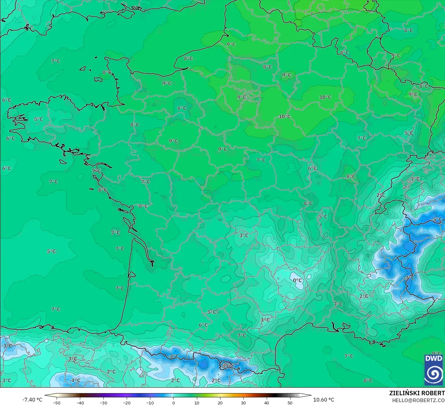 ICON model - France, Temperature at 850hPa