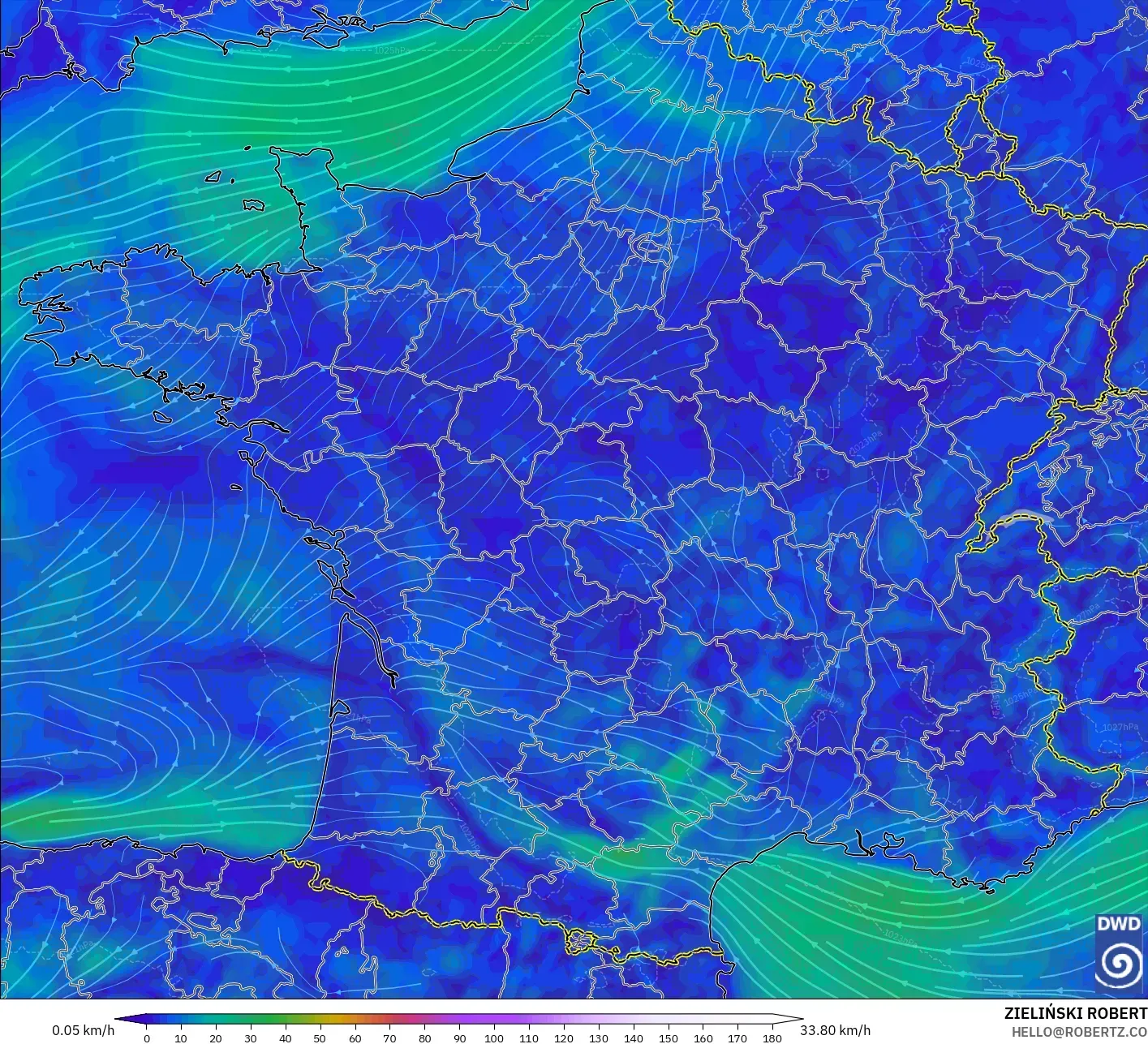 ICON model - France, Wind at 10m