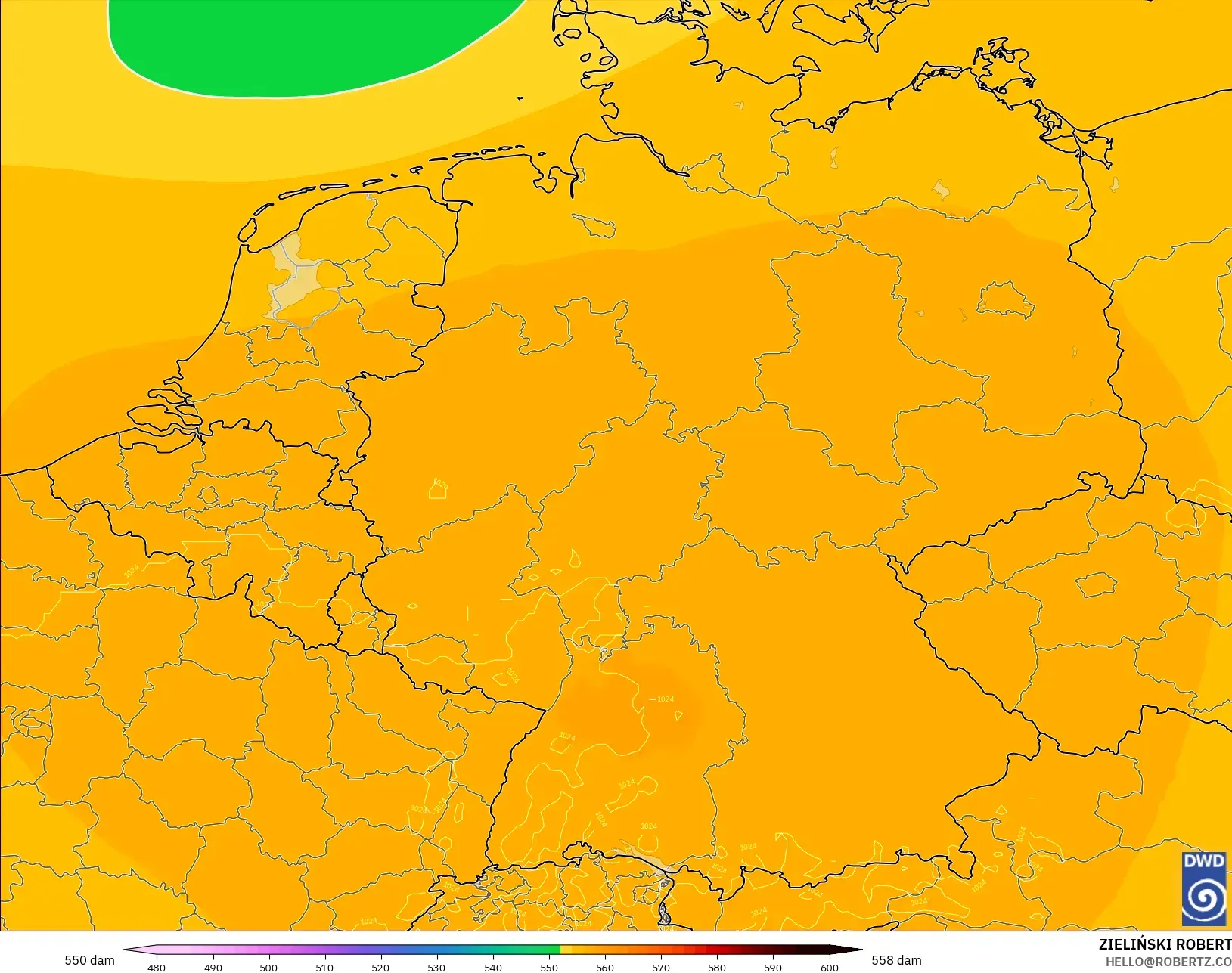 ICON model - Germany, Geopotential height at 500hPa