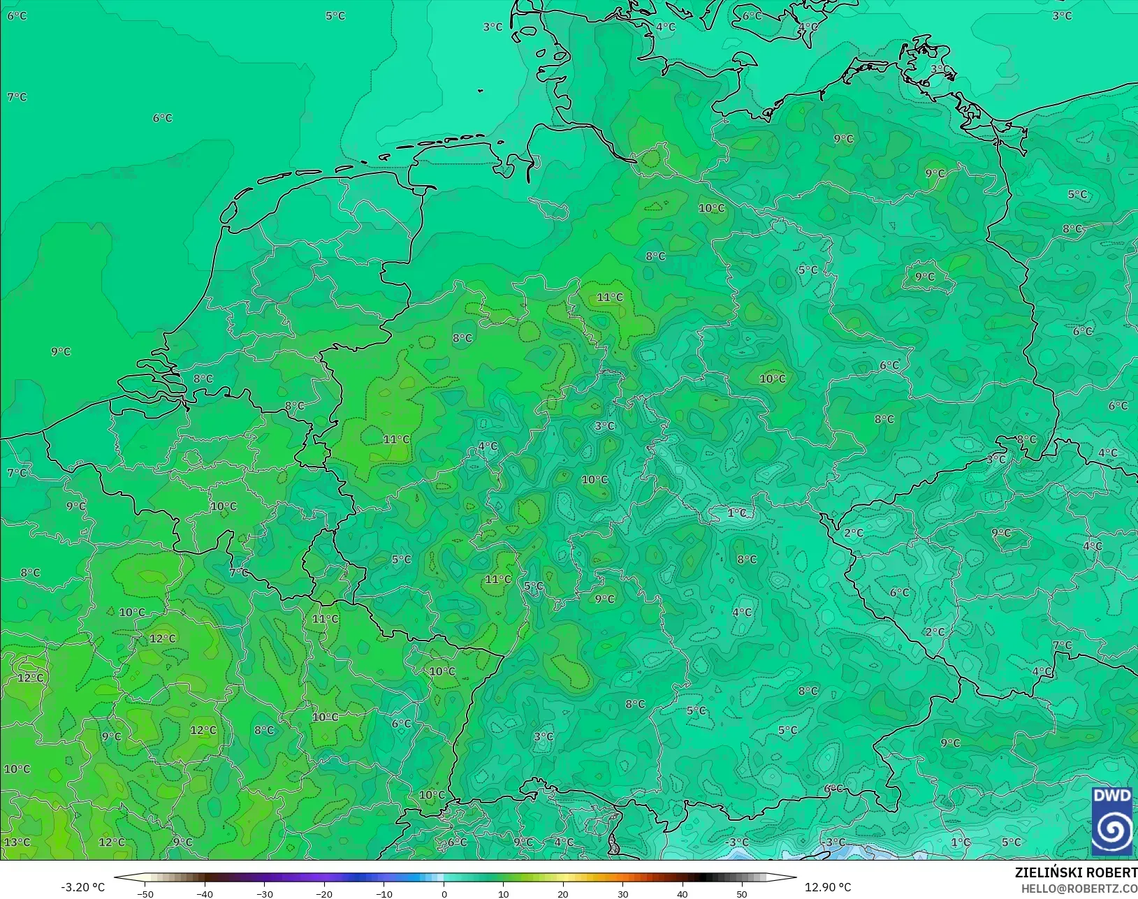 ICON model - Germany, Temperature at 2m