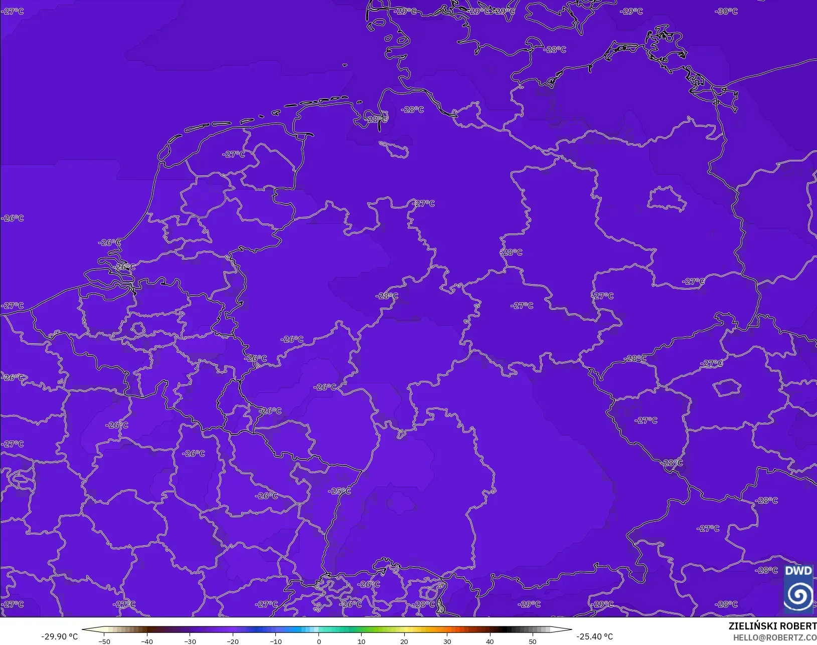 ICON model - Germany, Temperature at 500hPa