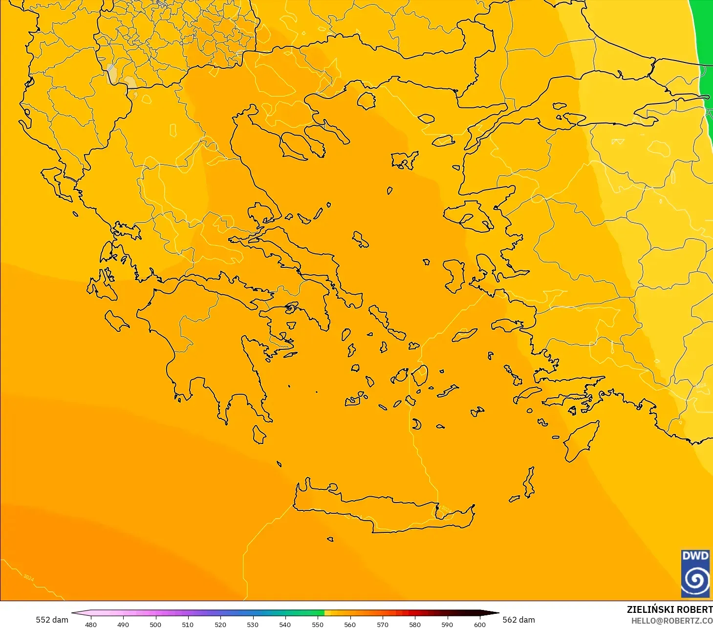 ICON model - Greece, Geopotential height at 500hPa