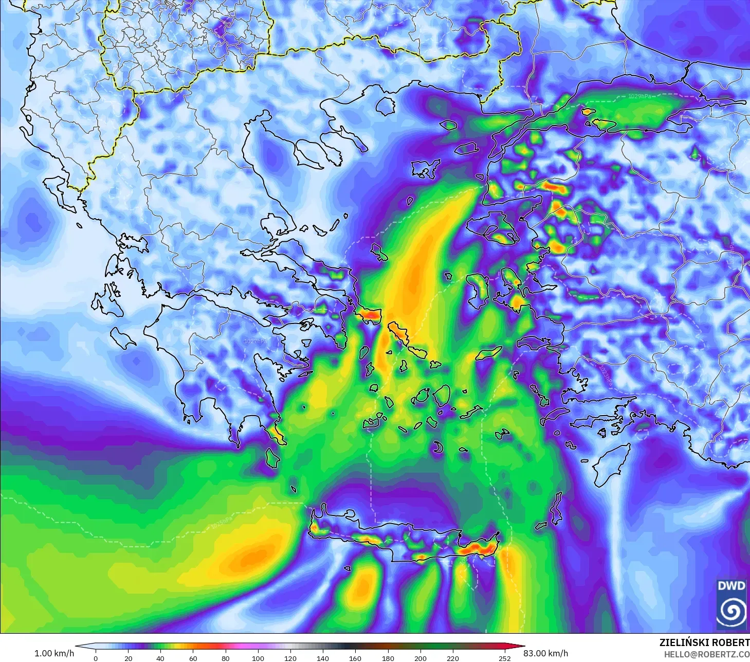 ICON model - Greece, Wind Gusts Peak