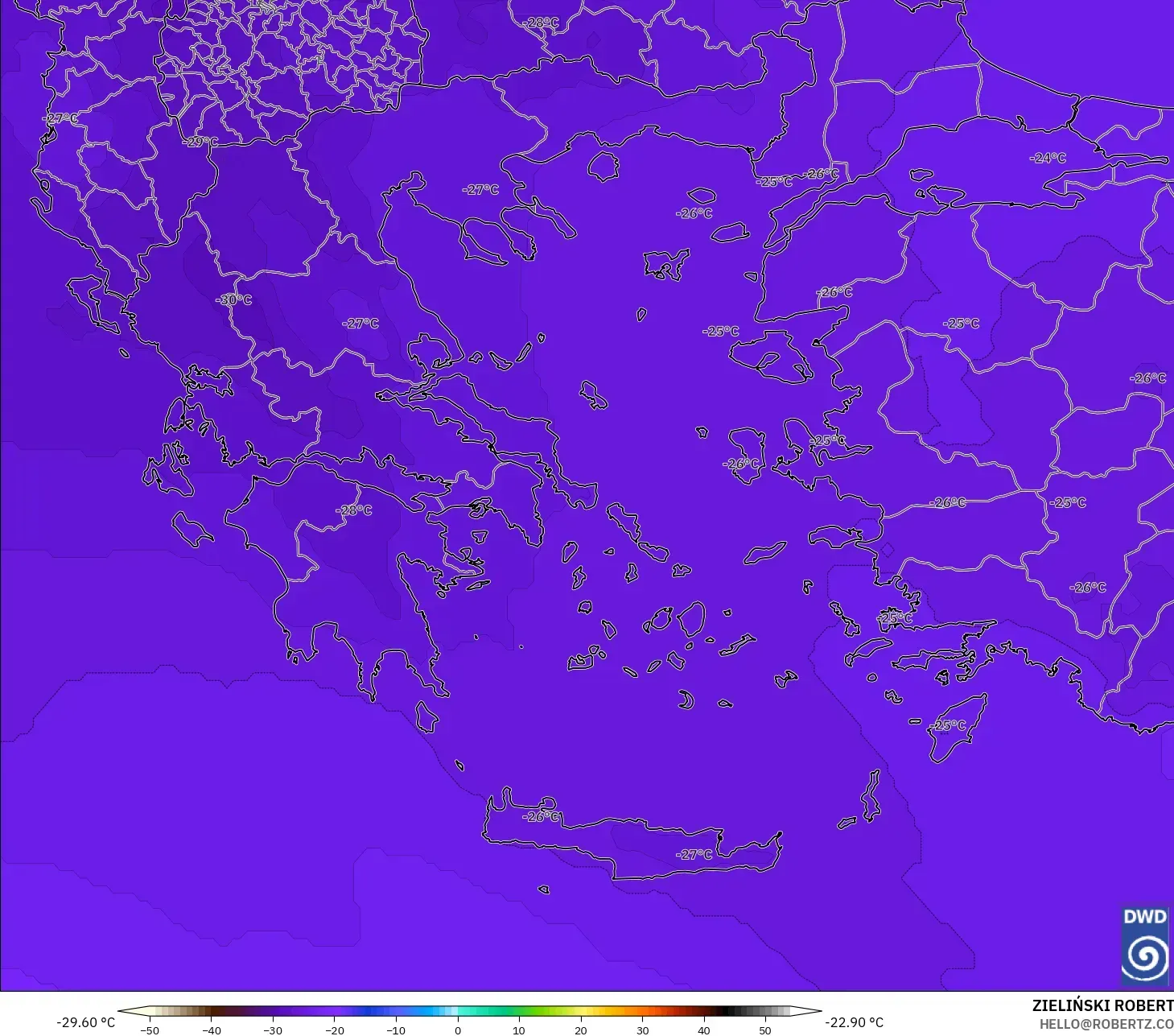 ICON model - Greece, Temperature at 500hPa