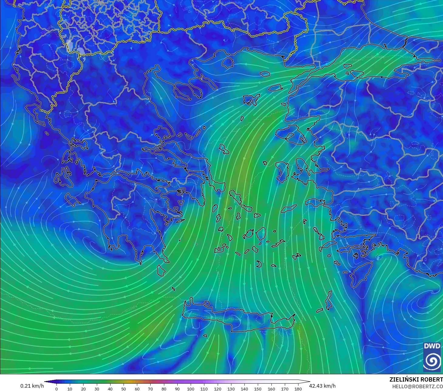 ICON model - Greece, Wind at 10m