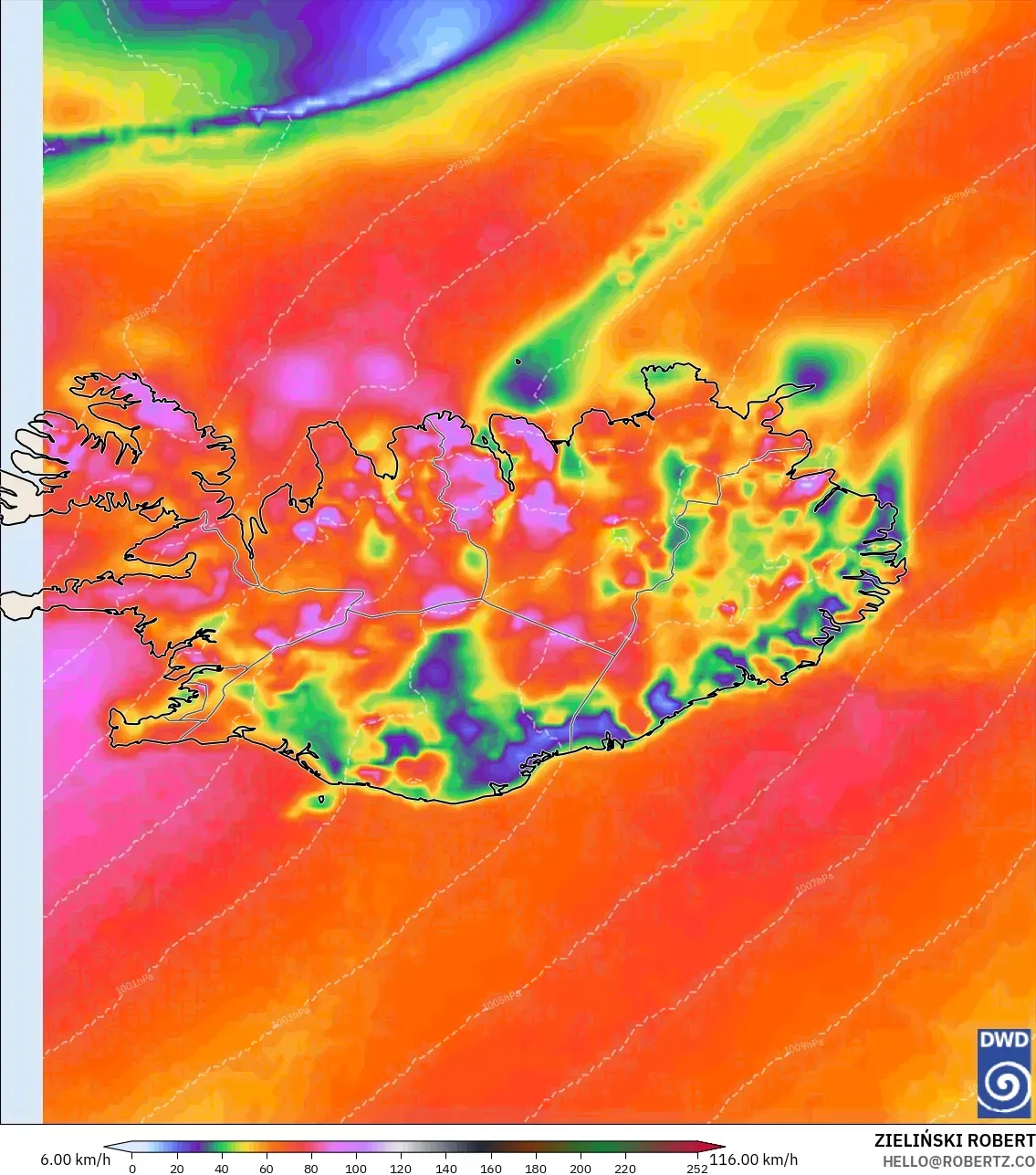 ICON model - Iceland, Wind Gusts