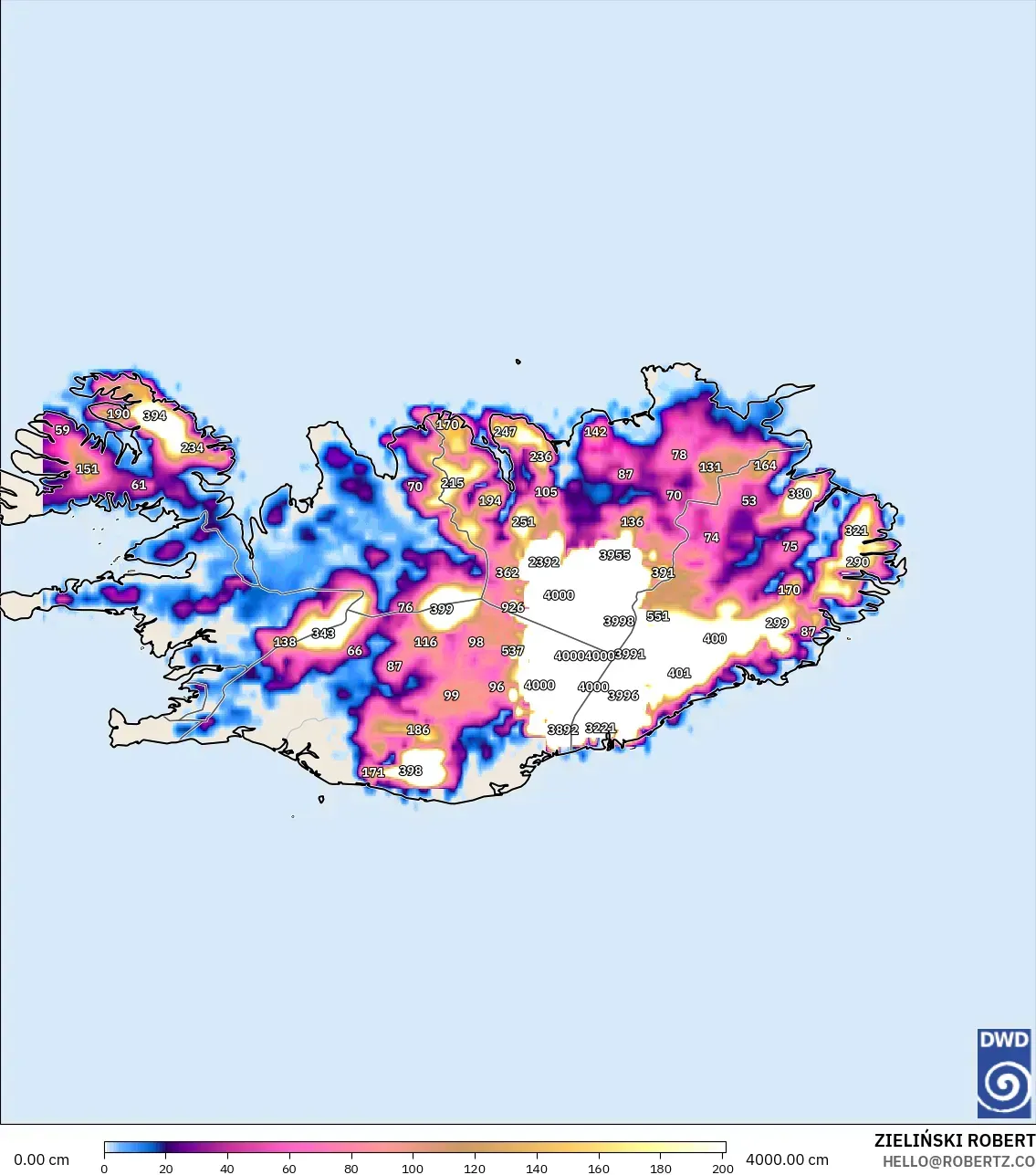 ICON model - Iceland, Snow Depth