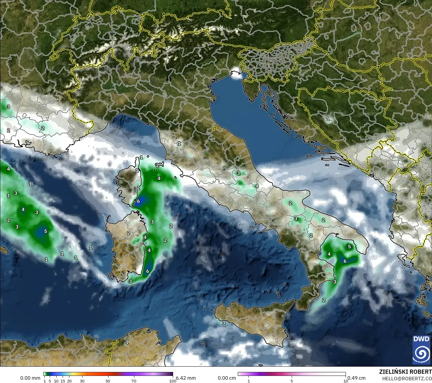 ICON model - Italy, Precipitation, Clouds, and Pressure