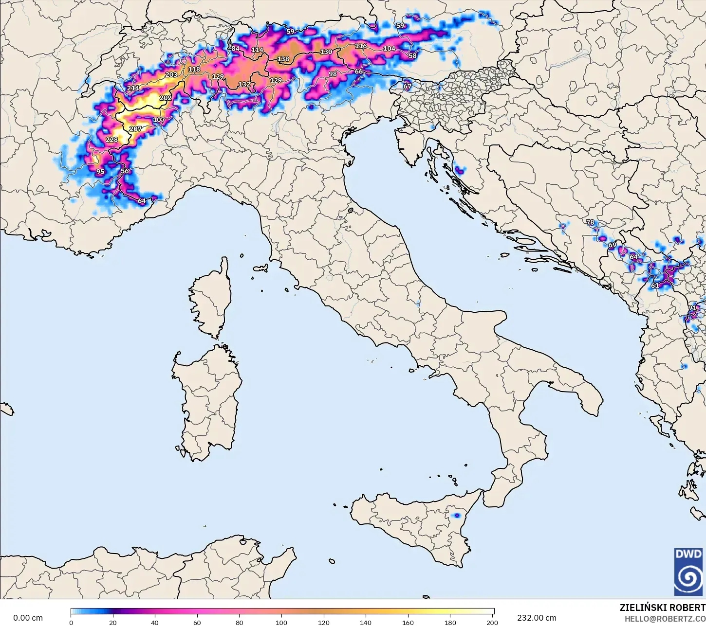 ICON model - Italy, Snow Depth