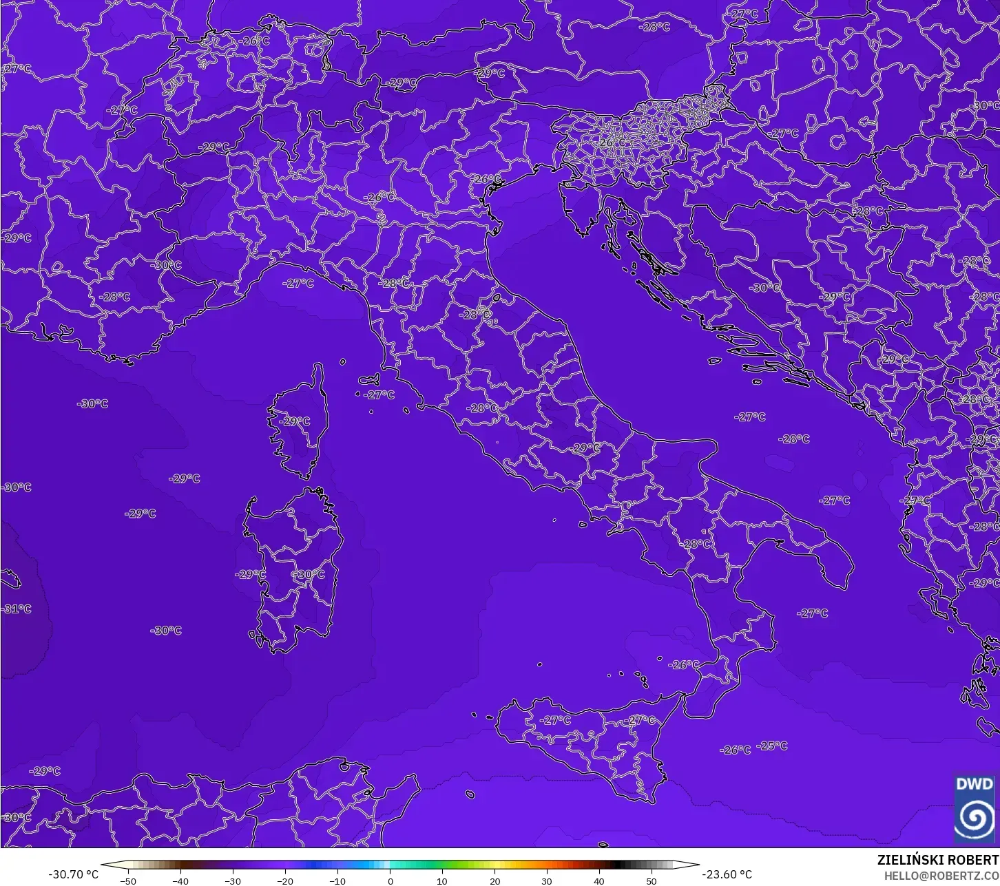 ICON model - Italy, Temperature at 500hPa