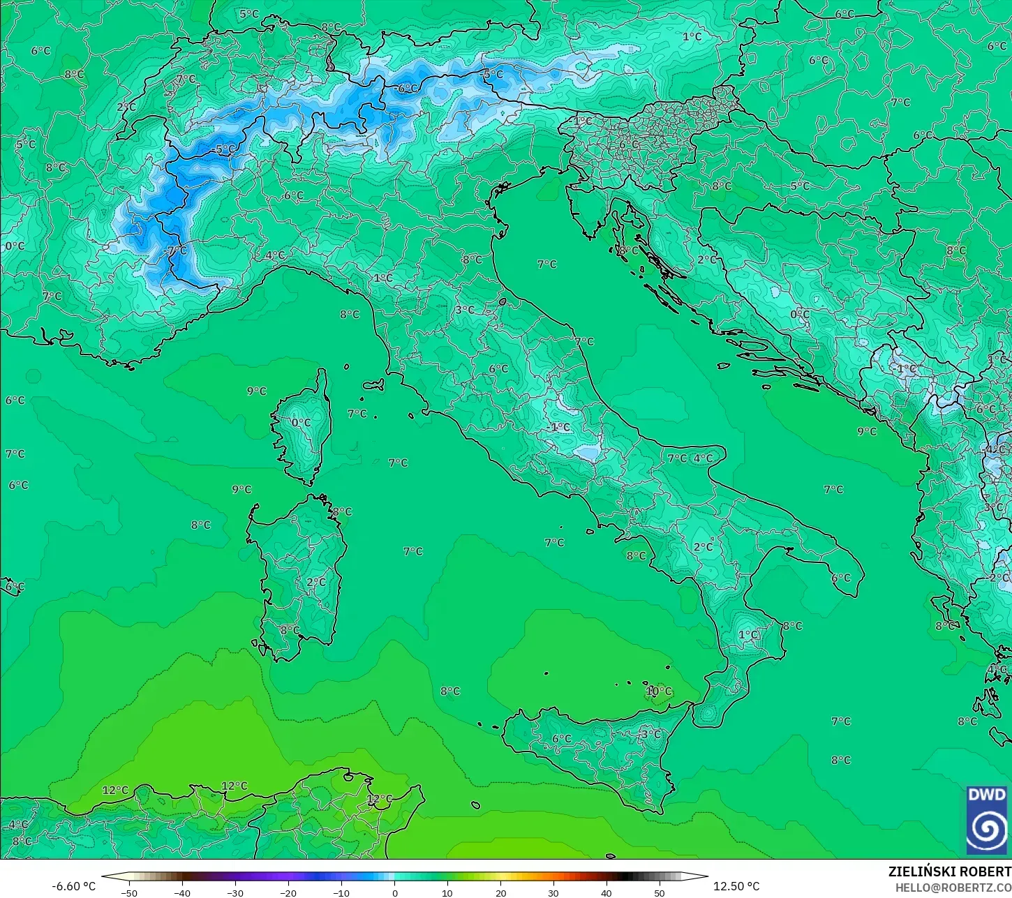 ICON model - Italy, Temperature at 850hPa