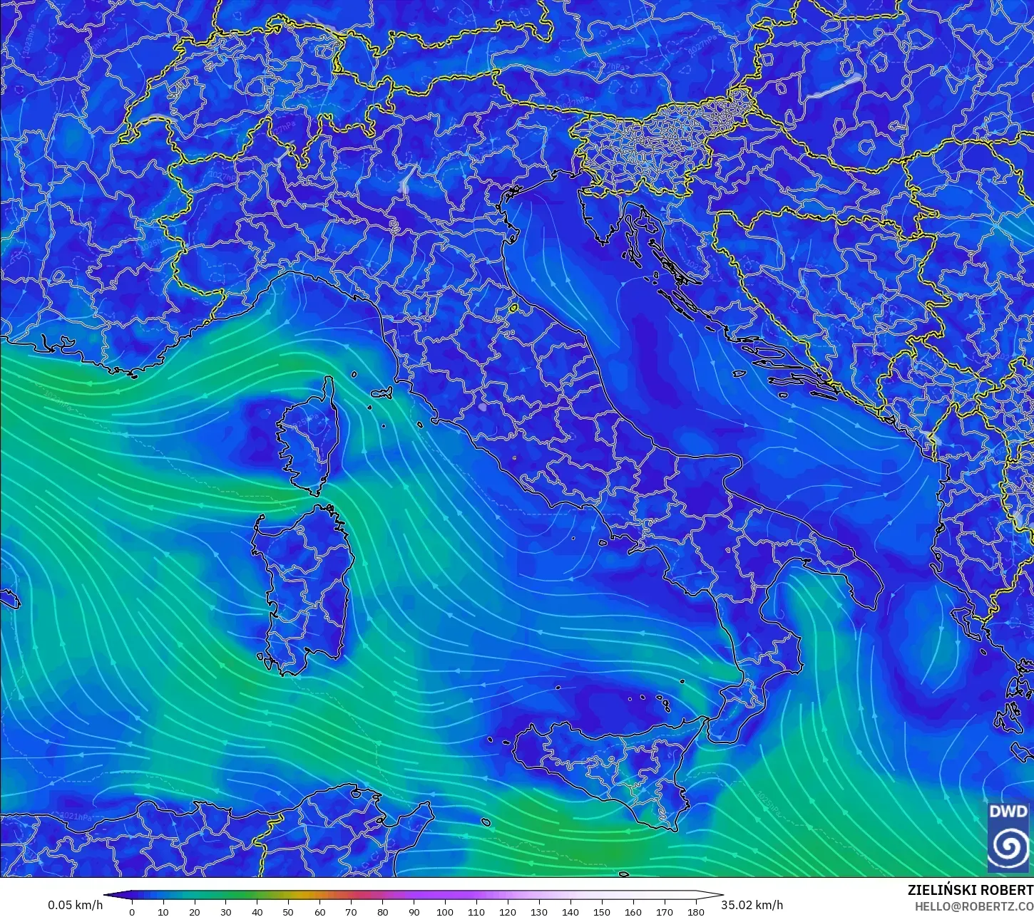 ICON model - Italy, Wind at 10m
