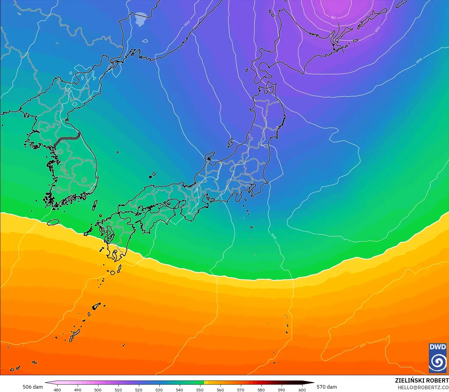 ICON model - Japan, Geopotential height at 500hPa