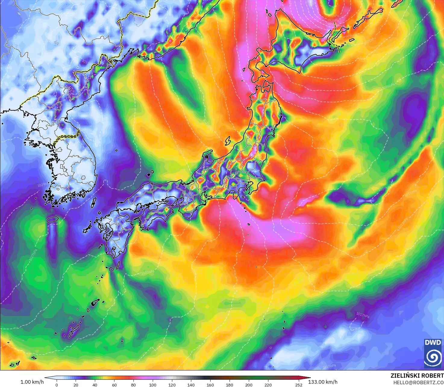 ICON model - Japan, Wind Gusts Peak