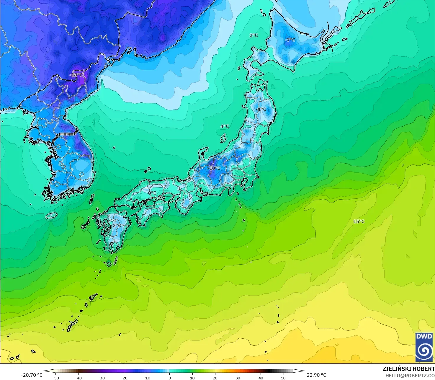 ICON model - Japan, Temperature at 2m