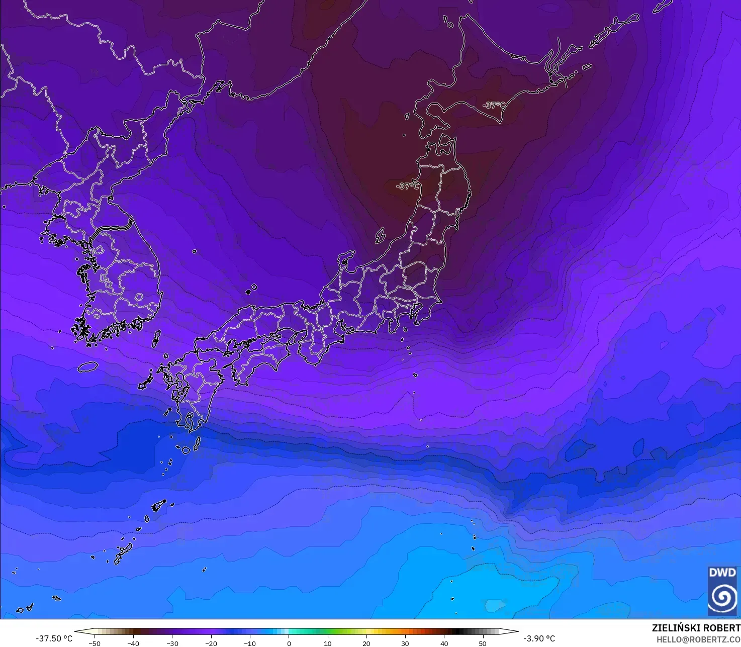 ICON model - Japan, Temperature at 500hPa