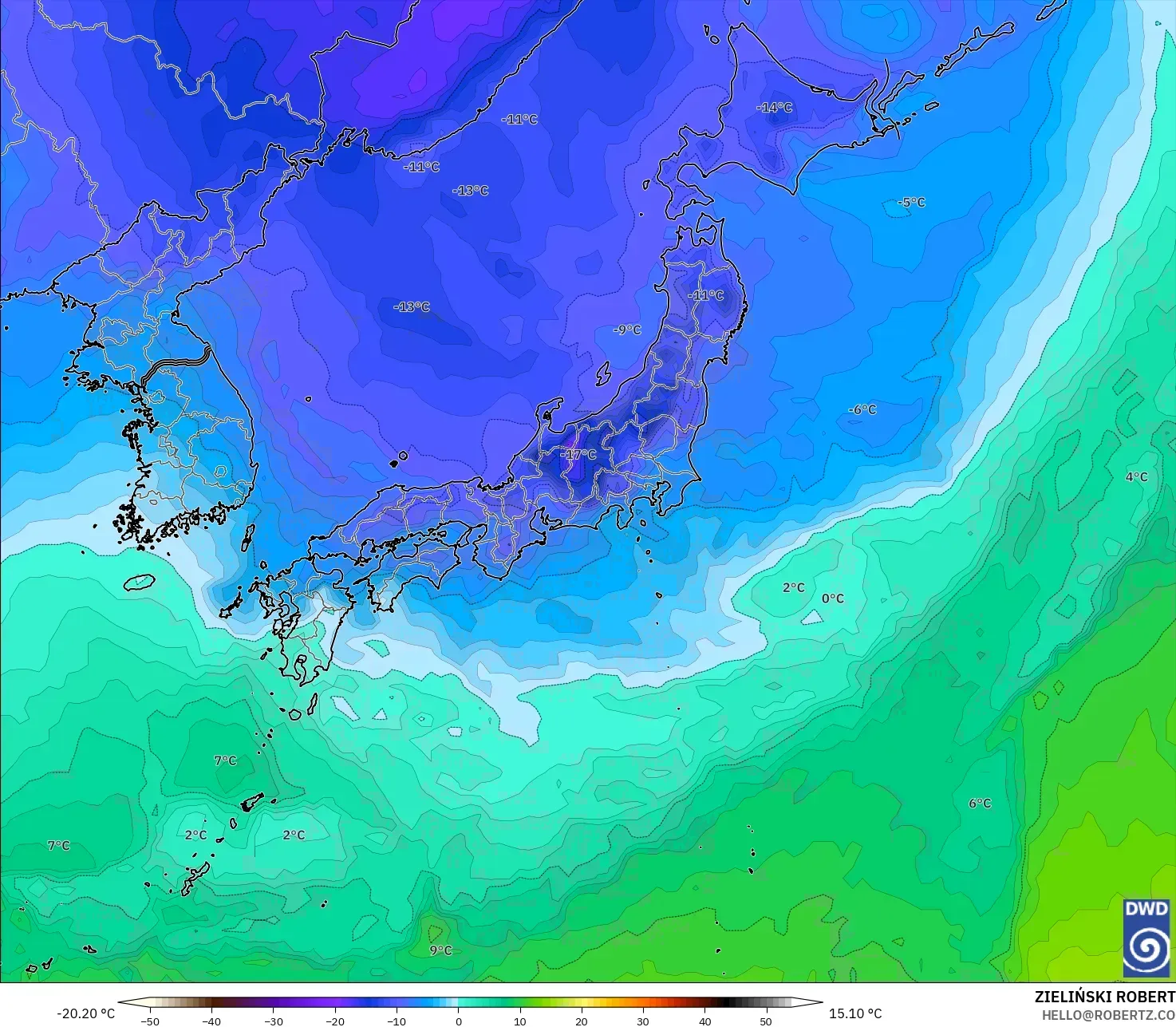 ICON model - Japan, Temperature at 850hPa