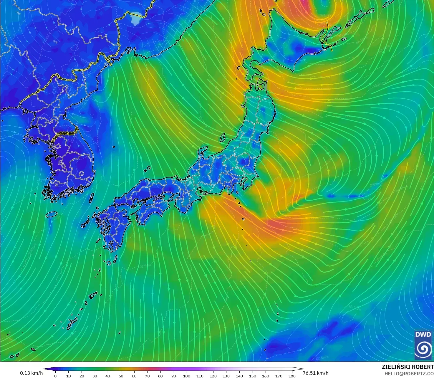 ICON model - Japan, Wind at 10m