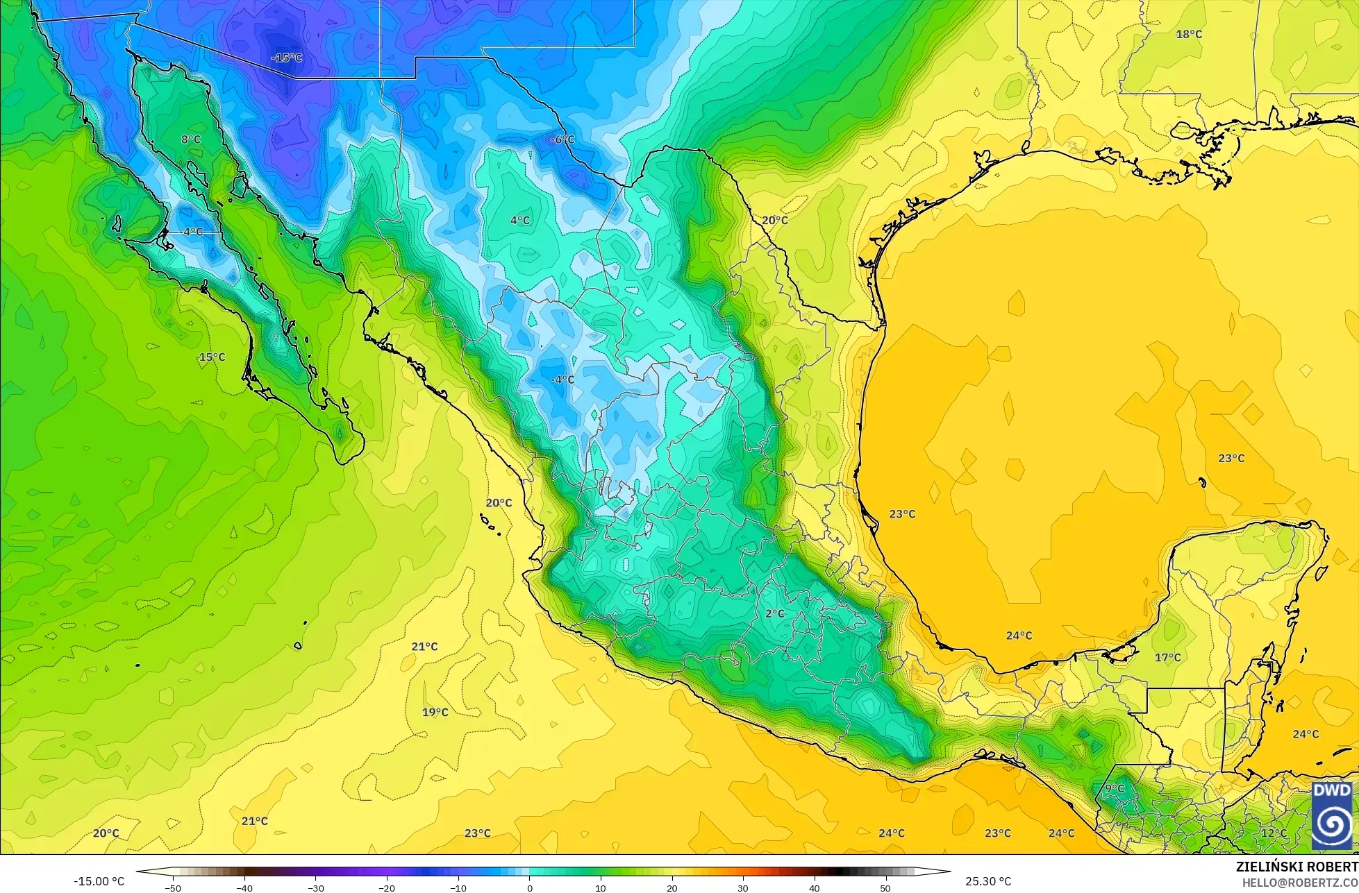 ICON model - Mexico, Dewpoint at 2m
