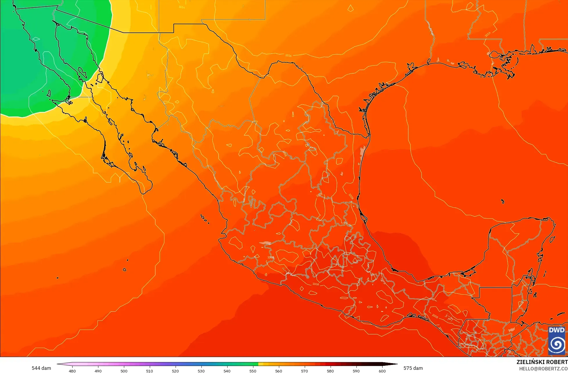 ICON model - Mexico, Geopotential height at 500hPa