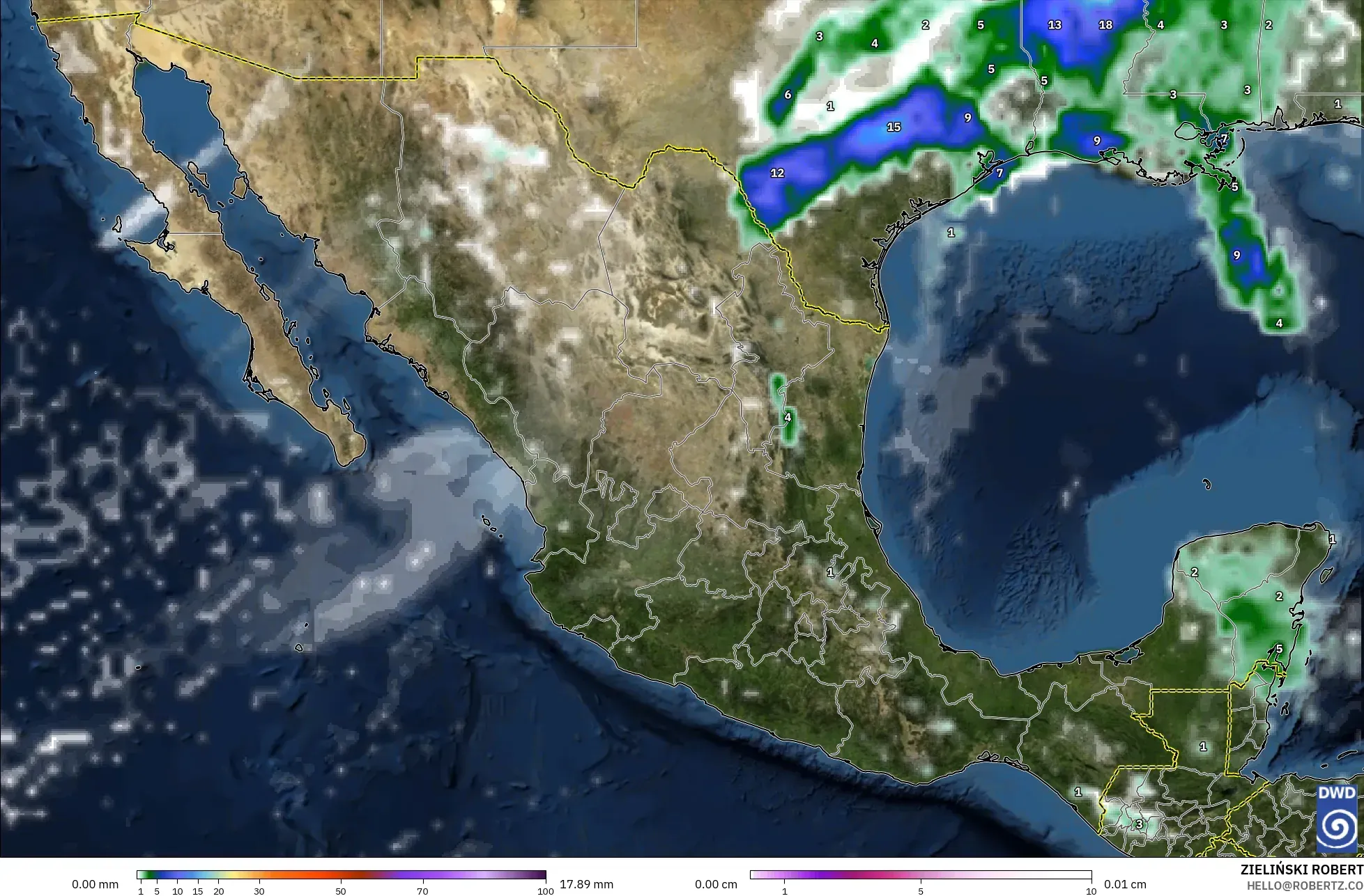 ICON model - Mexico, Precipitation, Clouds, and Pressure