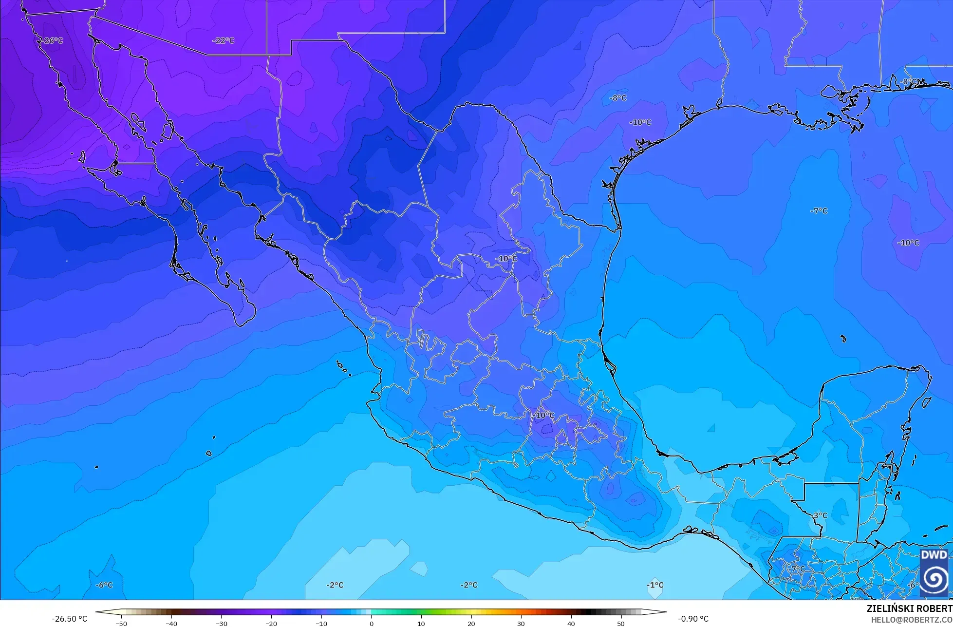 ICON model - Mexico, Temperature at 500hPa