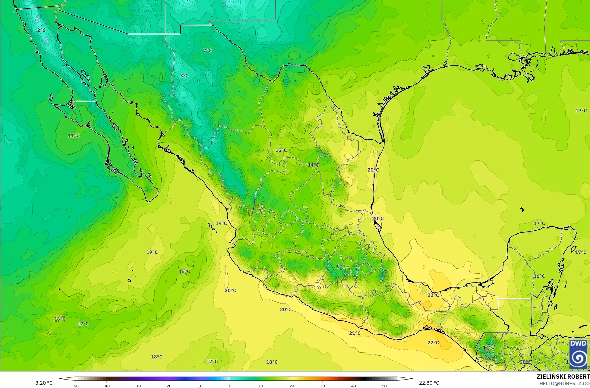 ICON model - Mexico, Temperature at 850hPa