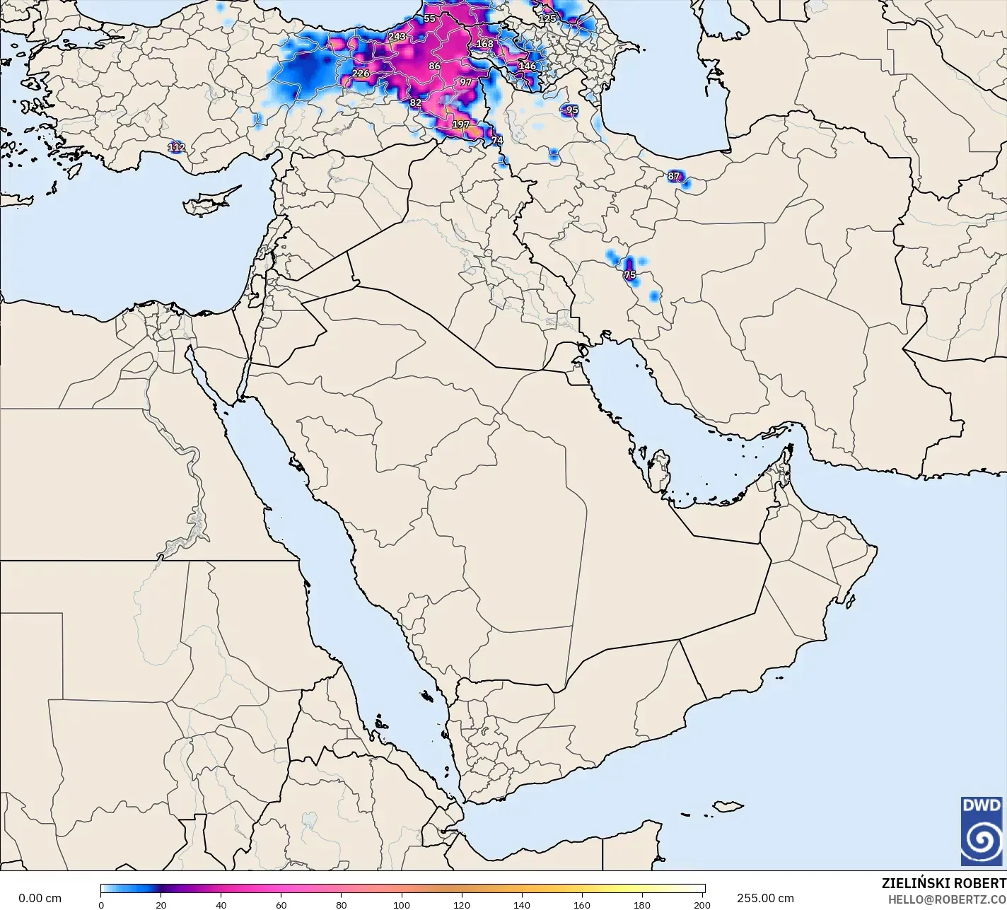 ICON model - Middle East, Snow Depth