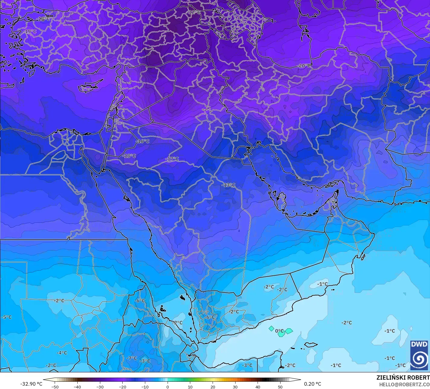 ICON model - Middle East, Temperature at 500hPa