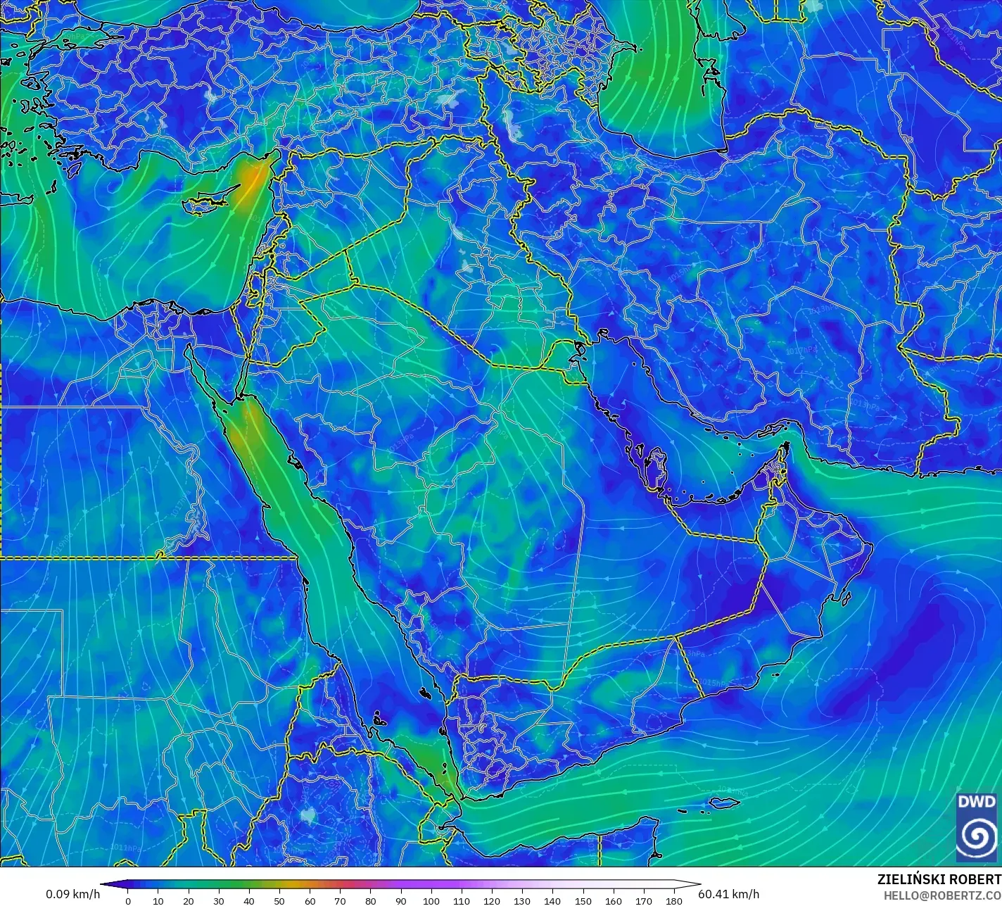 ICON model - Middle East, Wind at 10m
