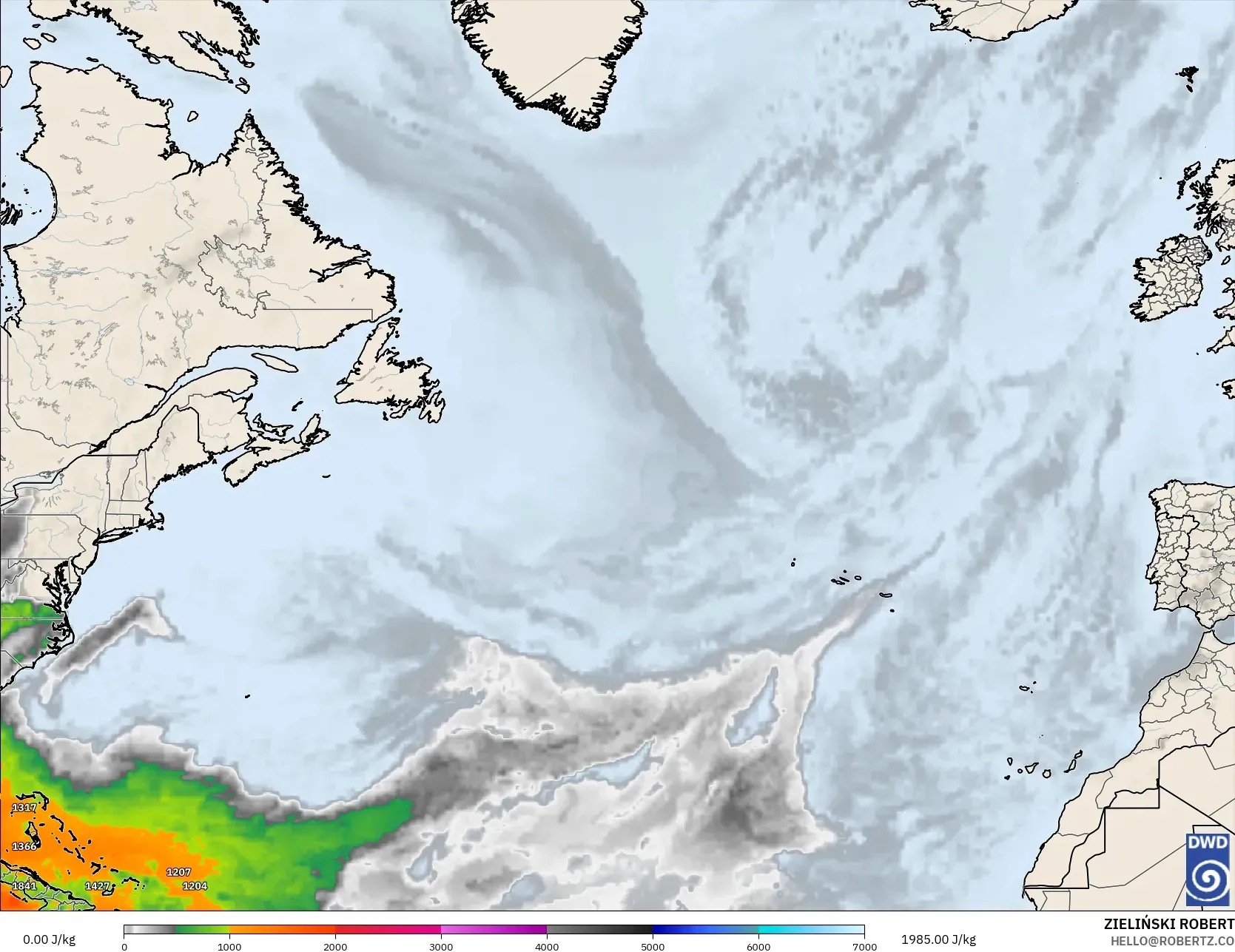 ICON model - North Atlantic, CAPE