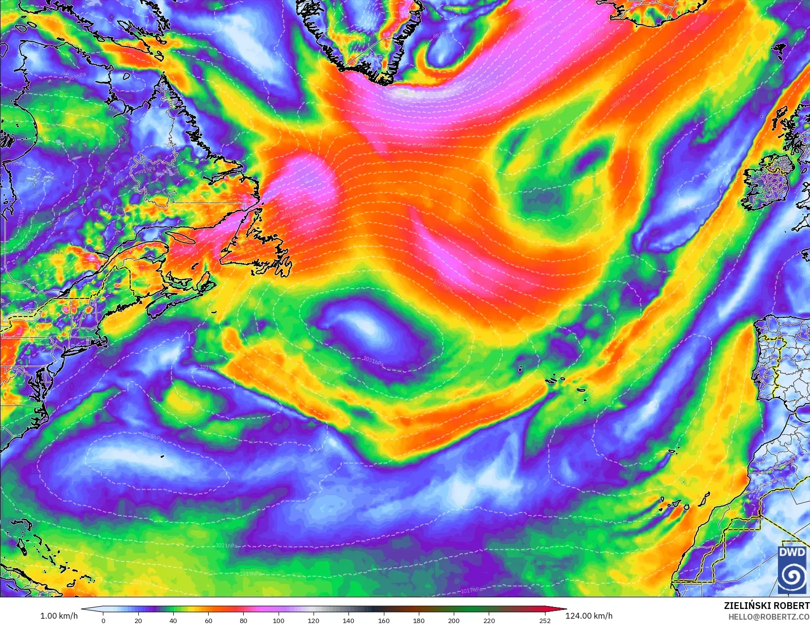 ICON model - North Atlantic, Wind Gusts