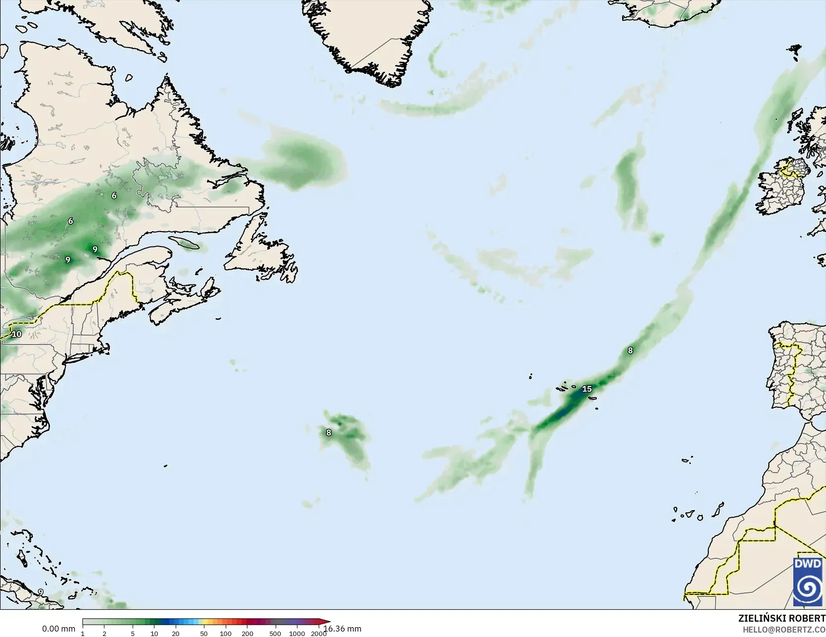 ICON model - North Atlantic, Precipitation Accumulation