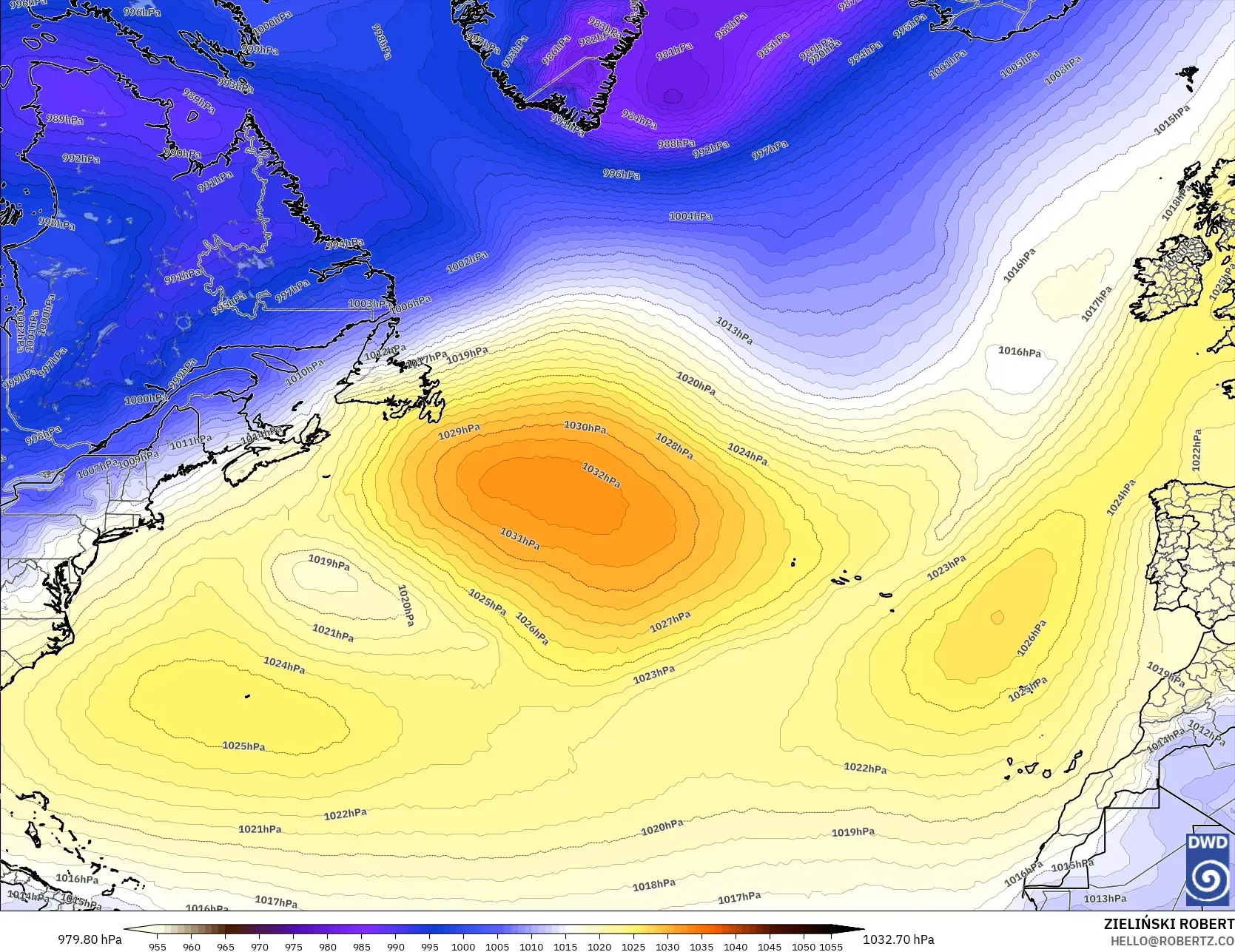 ICON model - North Atlantic, Pressure