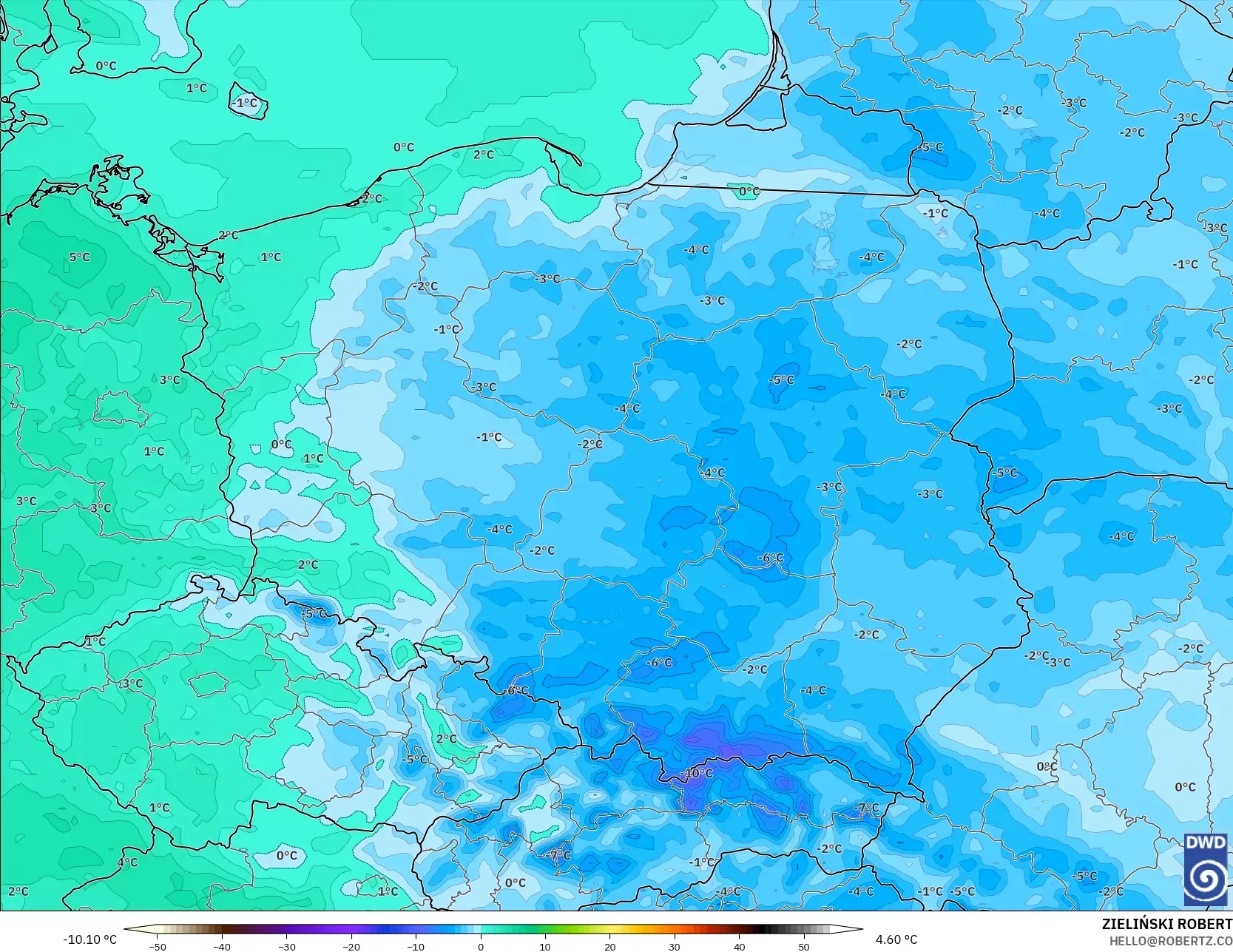 ICON model - Poland, Dewpoint at 2m