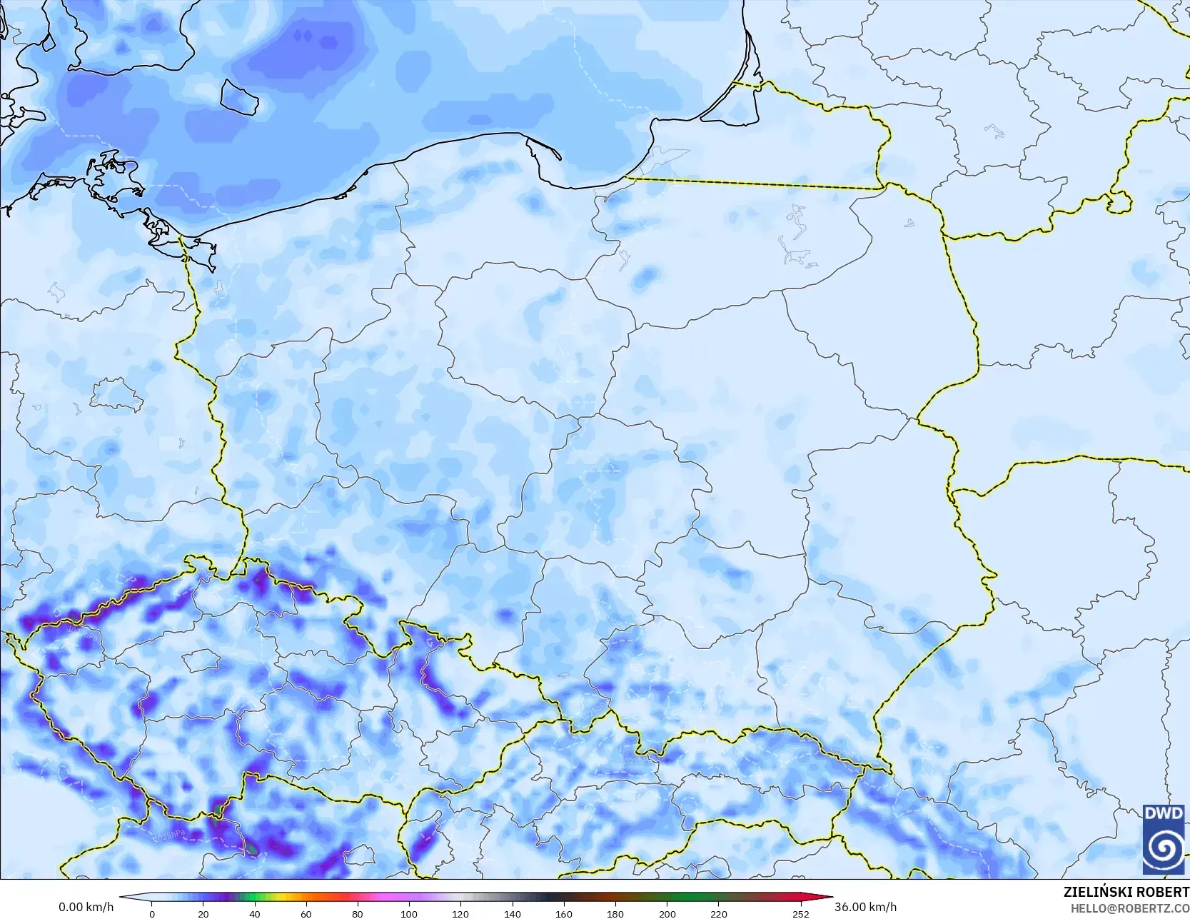 ICON model - Poland, Wind Gusts