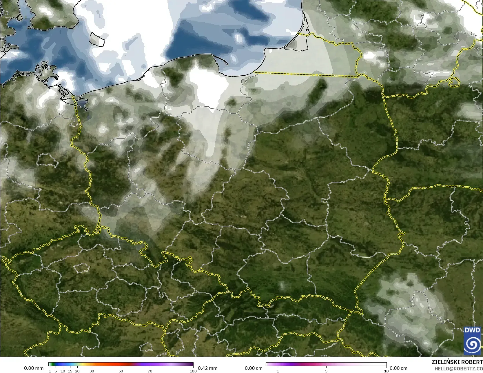 ICON model - Poland, Precipitation, Clouds, and Pressure
