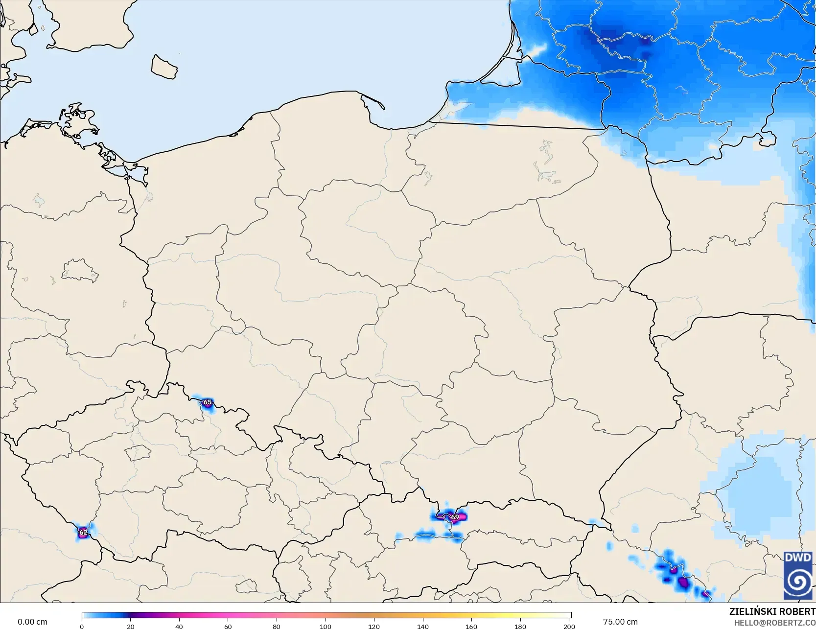 ICON model - Poland, Snow Depth