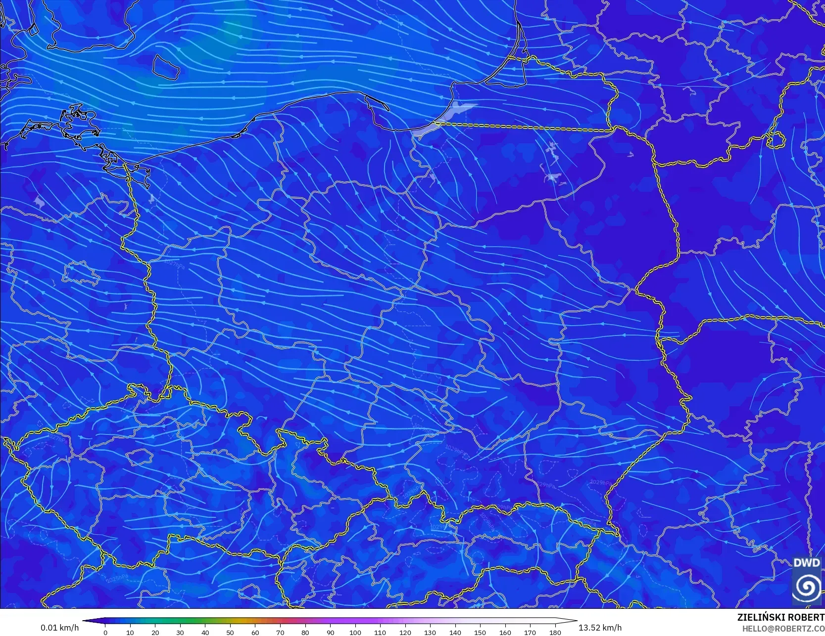 ICON model - Poland, Wind at 10m