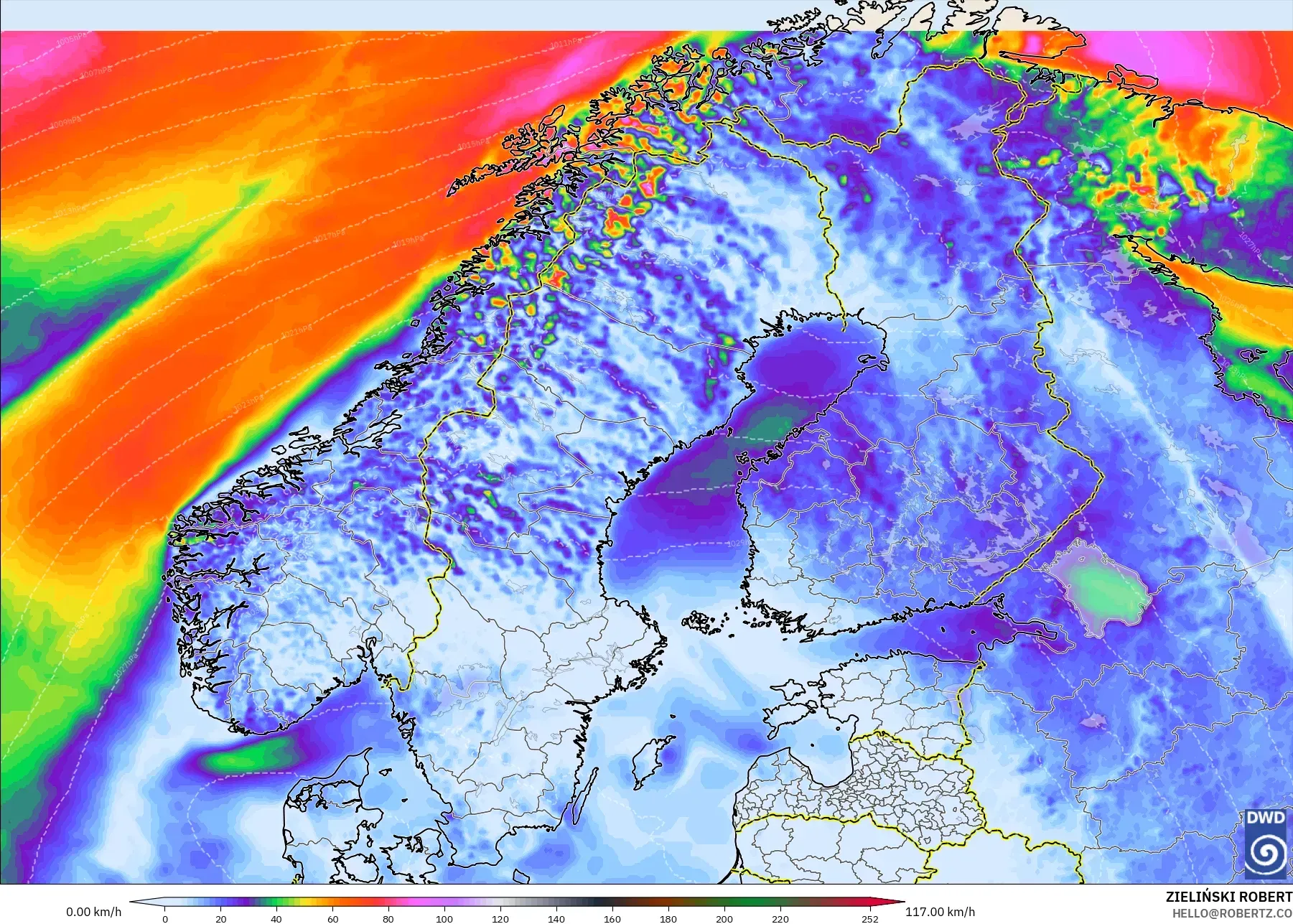 ICON model - Scandinavia, Wind Gusts