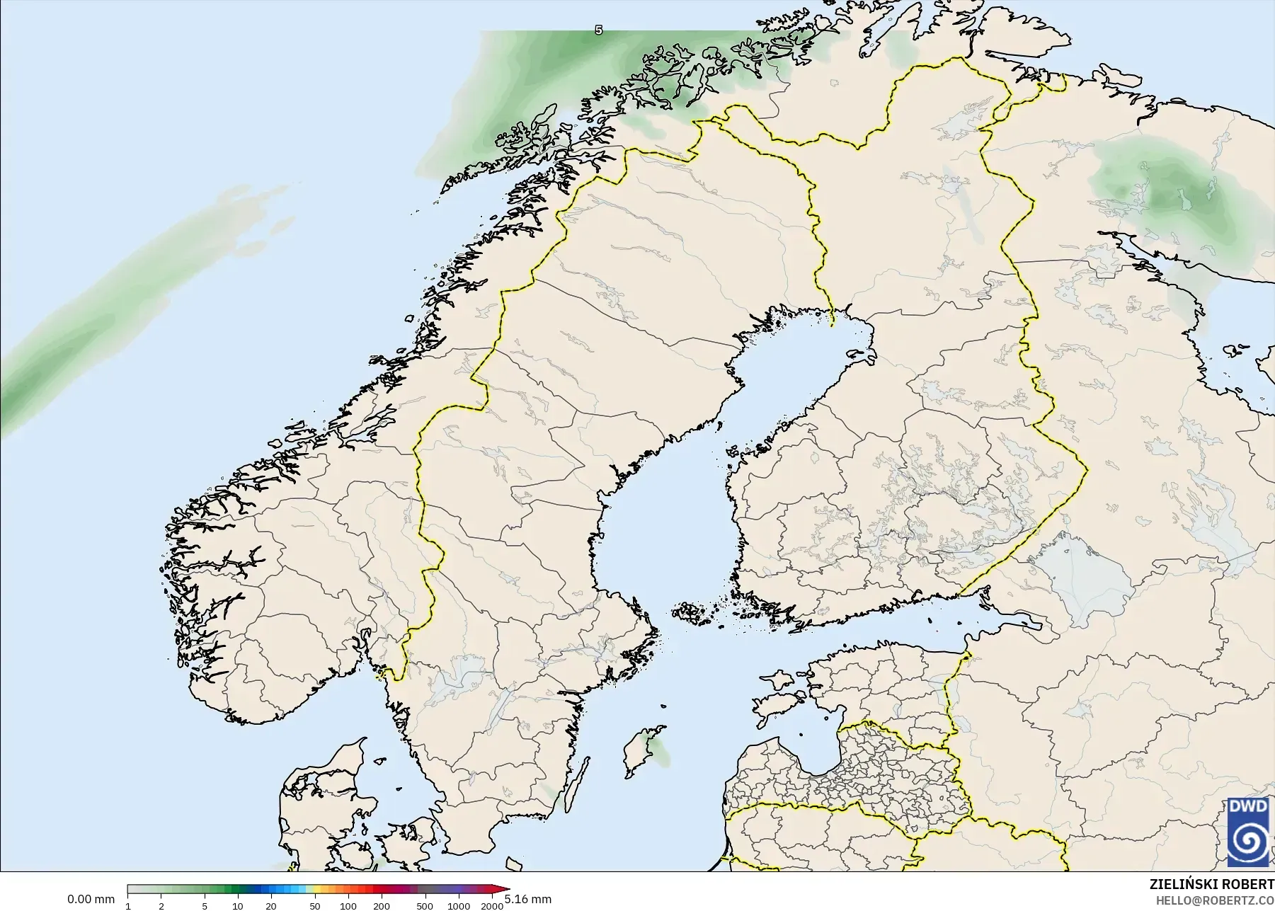 ICON model - Scandinavia, Precipitation Accumulation