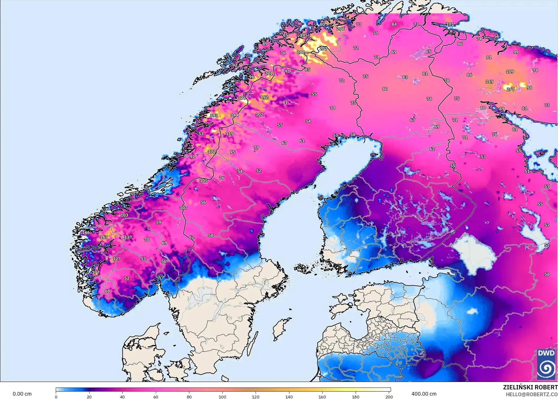 ICON model - Scandinavia, Snow Depth