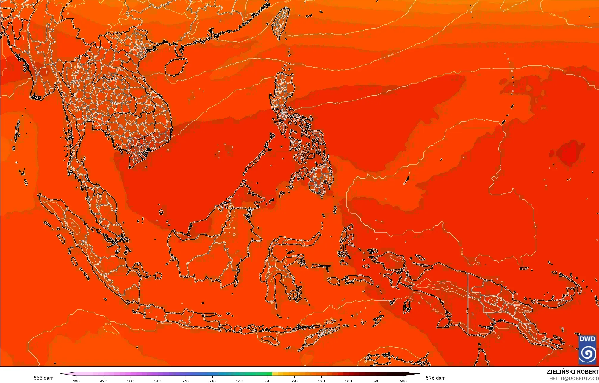 ICON model - South East Asia, Geopotential height at 500hPa
