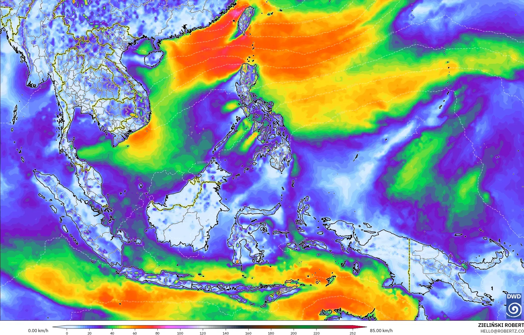 ICON model - South East Asia, Wind Gusts Peak